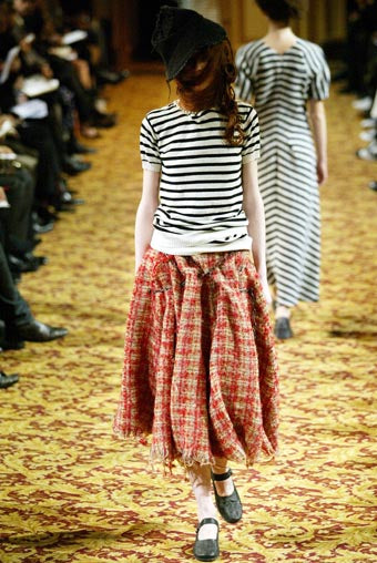 JUNYA WATANABE FW2003 RED WOOL DISTRESS TWEED CHAINS MAXI SKIRT