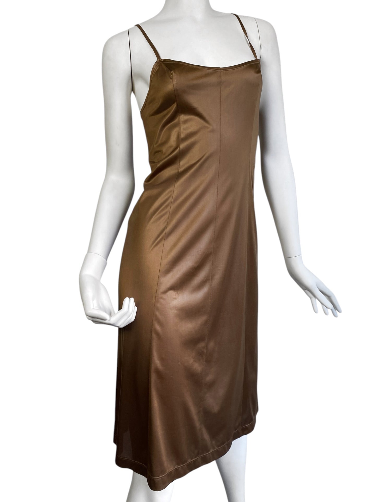 PLEIN SUD 2000s BROWN MIDI SLIP DRESS