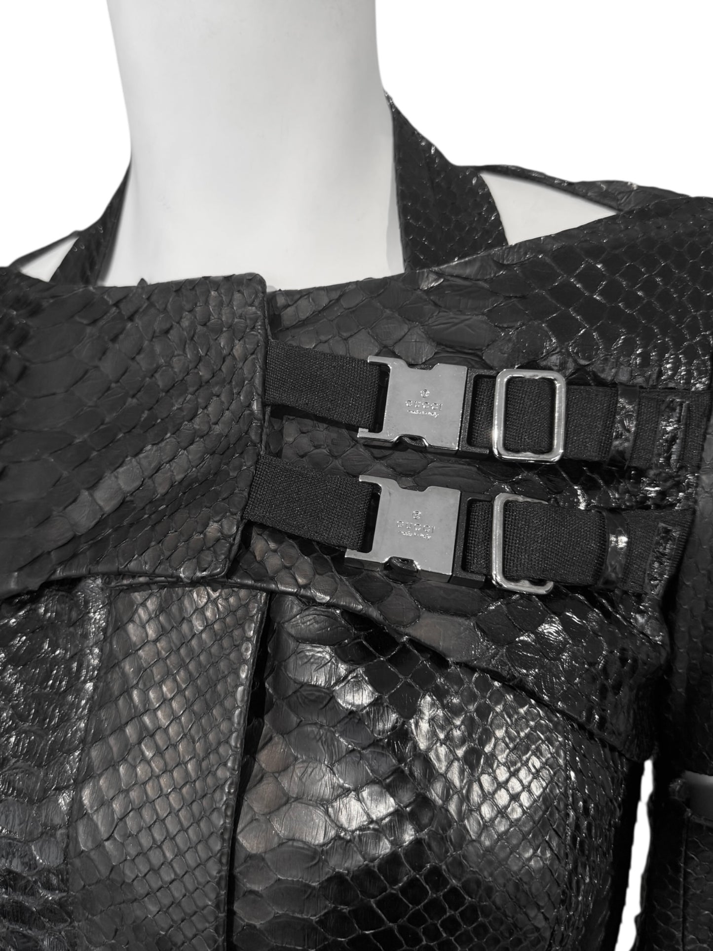 GUCCI SS2010 BY FRIDA GIANNINI BLACK PYTHON LEATHER CUT OUT JACKET