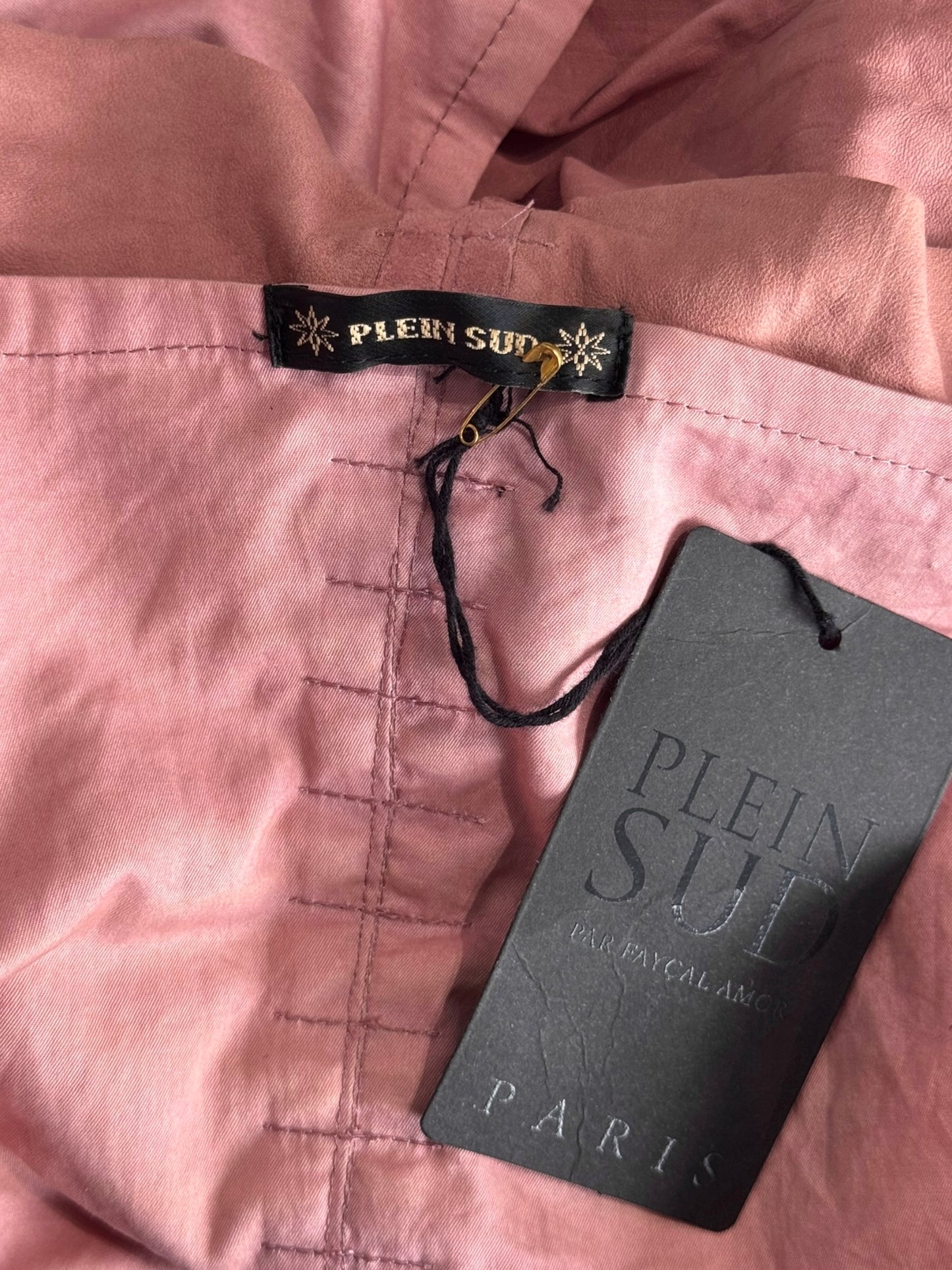 PLEIN SUD SS2003 PINK LEATHER LACE-UP BONDAGE TANK TOP