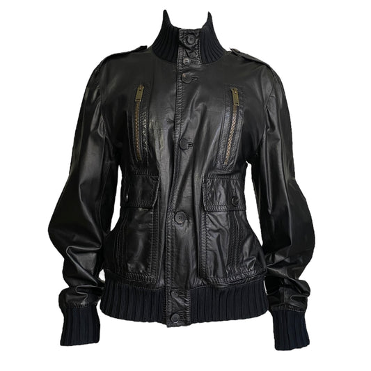 GUCCI 2006 BY FRIDA GIANNINI BLACK LEATHER BOMBER