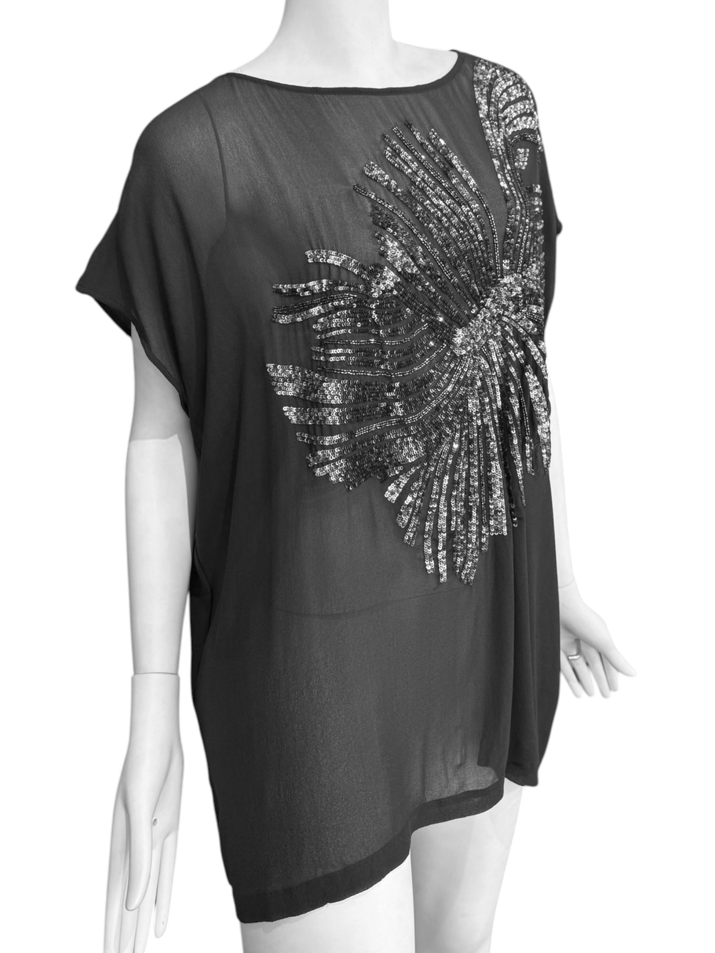 PEACHOO + KREJBERG 2010s BLACK SILK EMBELLISHED TANK TOP