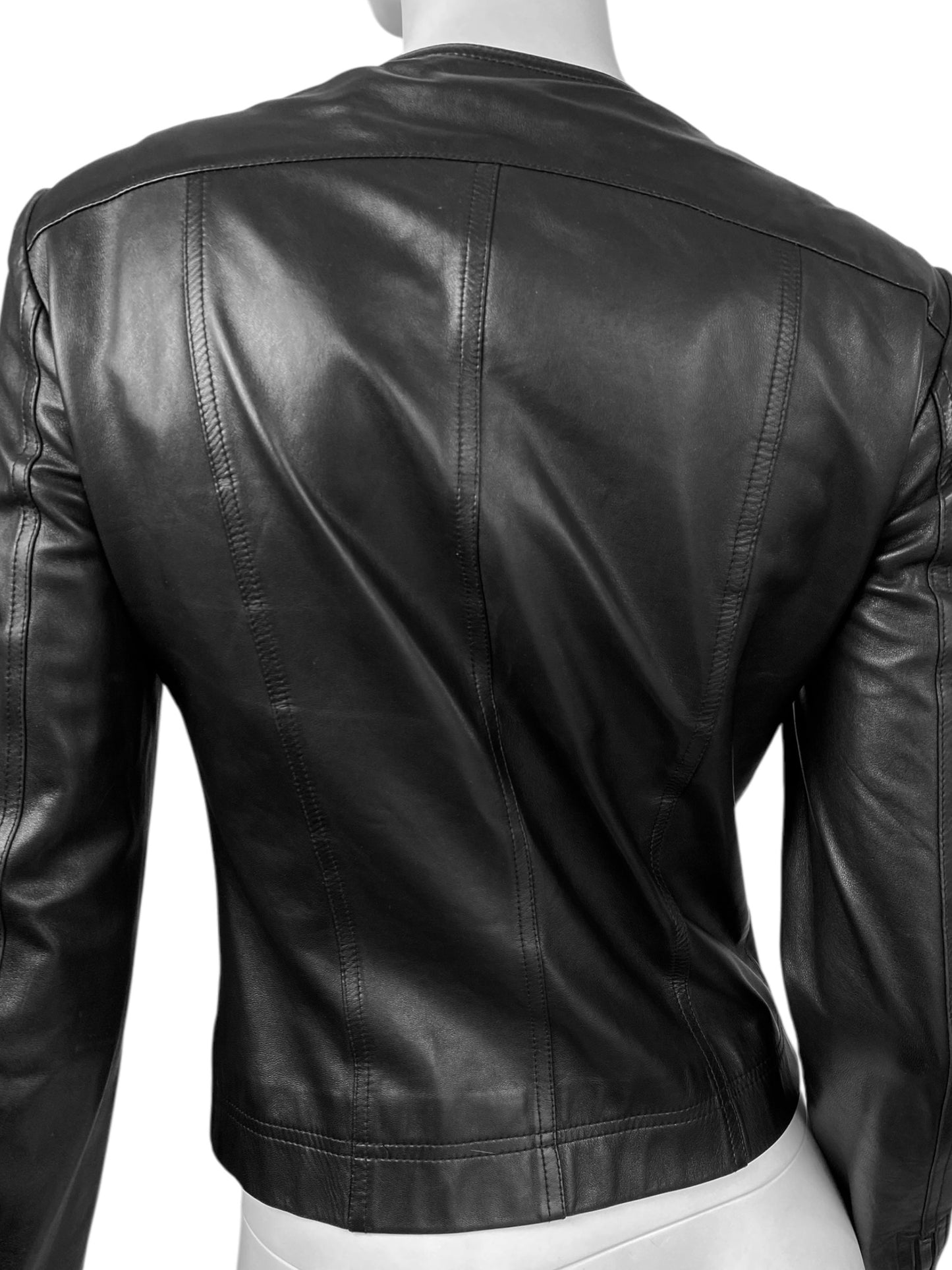 PLEIN SUD 2000s BLACK LEATHER LACED SHOULDERS JACKET