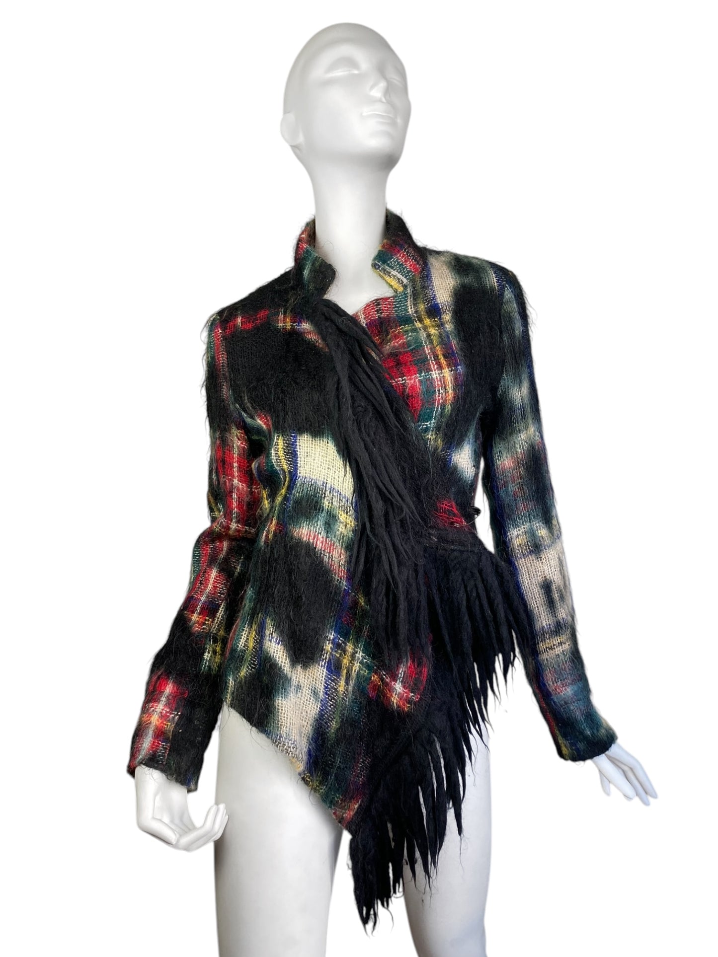 PLEIN SUD JEANS 2000s DISTRESS MOHAIR TARTAN JACKET