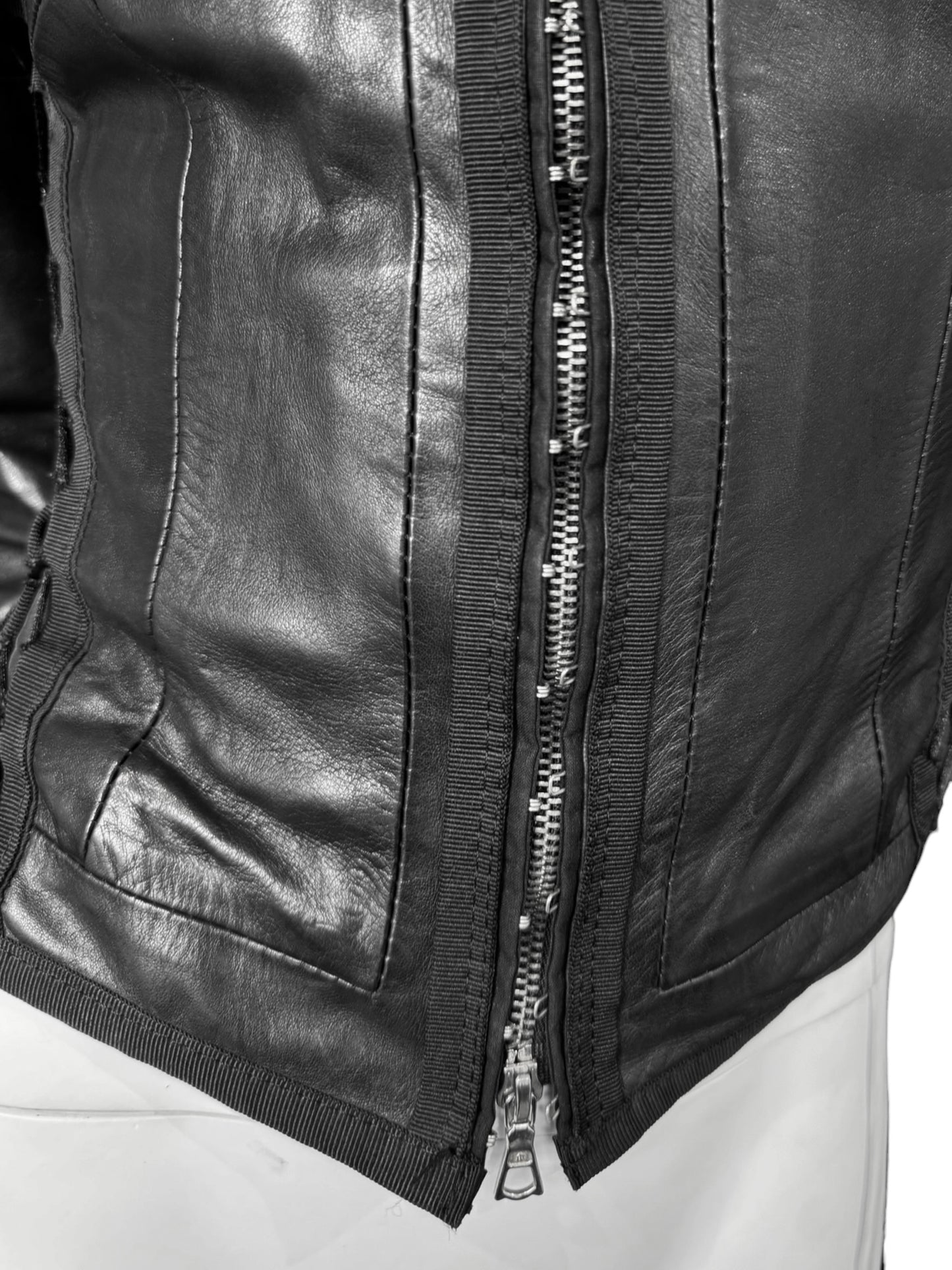 JITROIS 2000S BLACK LEATHER & MESH LACE-UP JACKET