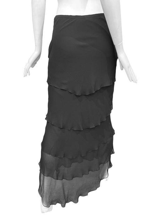 GEORGES RECH 2000s BLACK SILK TIERED MAXI SKIRT