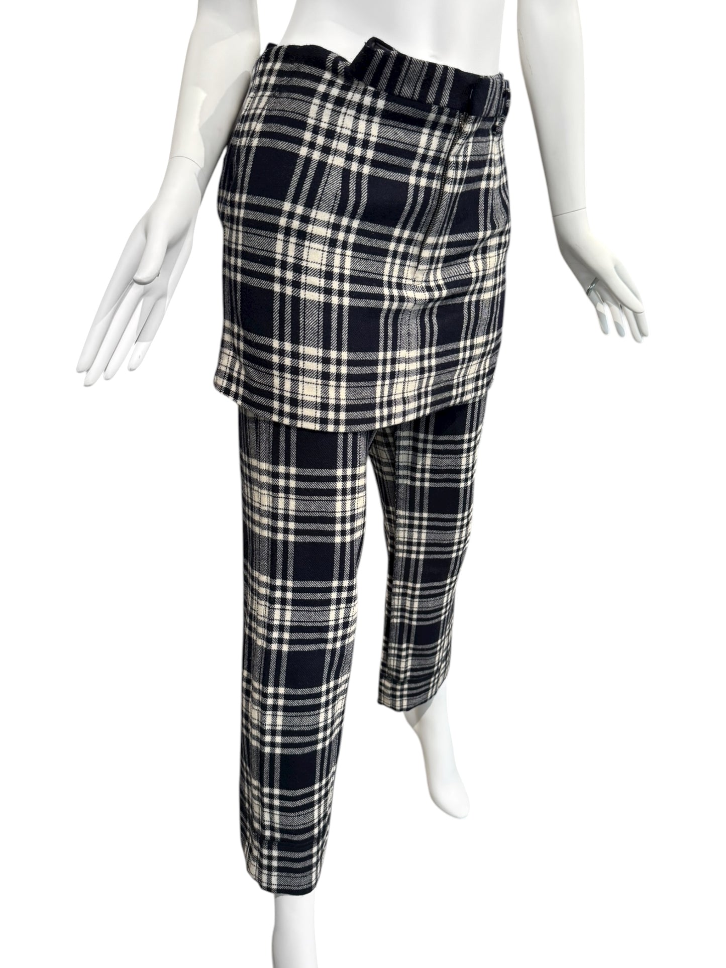 COMME DES GARÇONS FW1998 NAVY BLUE TARTAN SKIRT-LAYERED PANTS