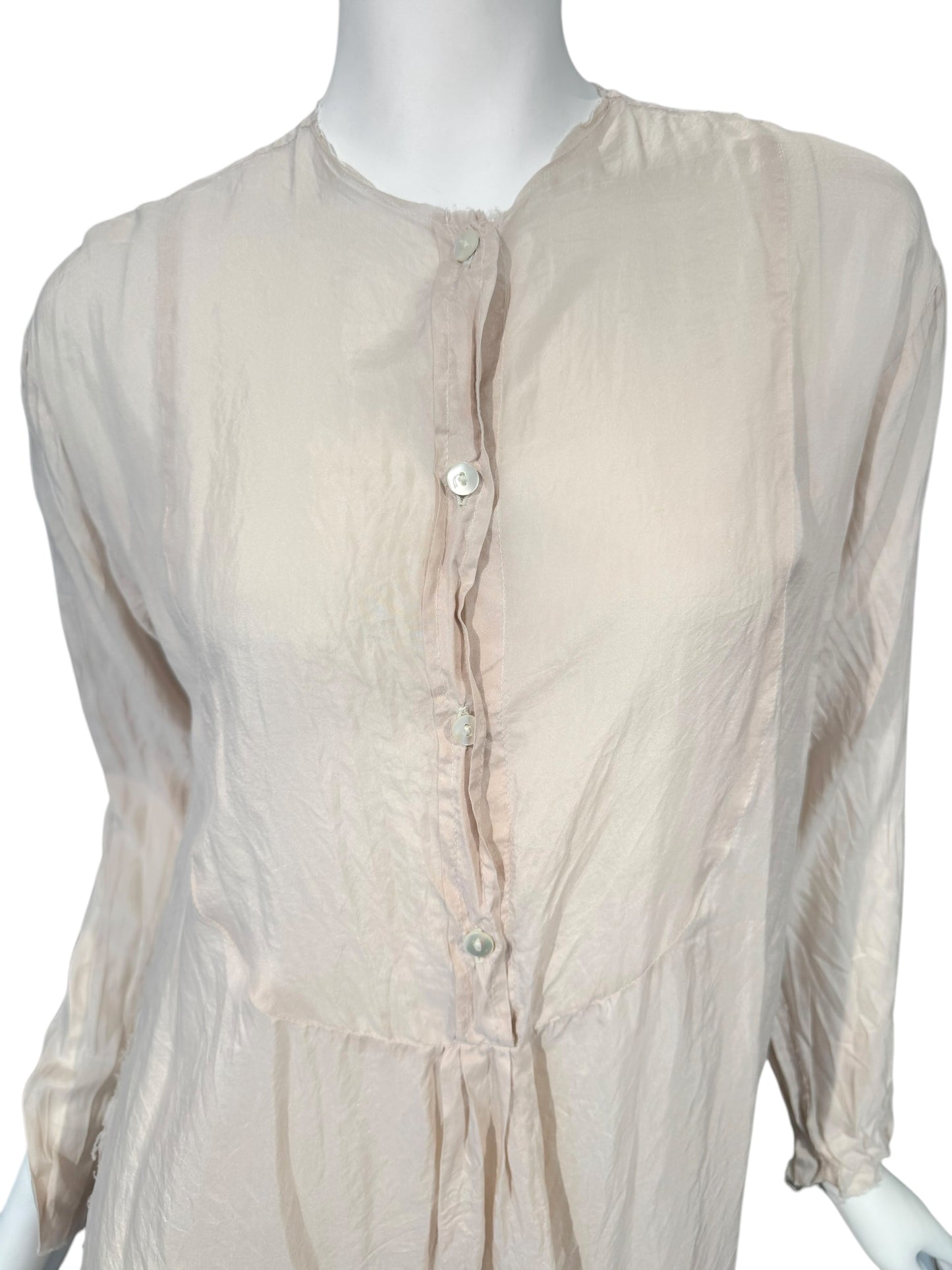 ELENA DAWSON 2010s PALE BLUSH SILK CRINKLED VICTORIAN-STYLE BLOUSE