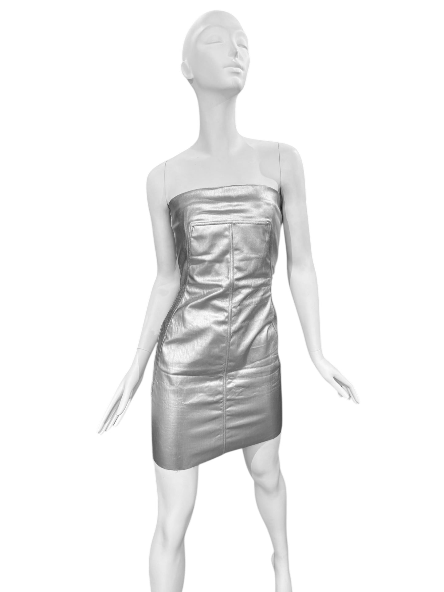 RICK OWENS FW2022 SILVER COATED BUSTIER MINI DRESS