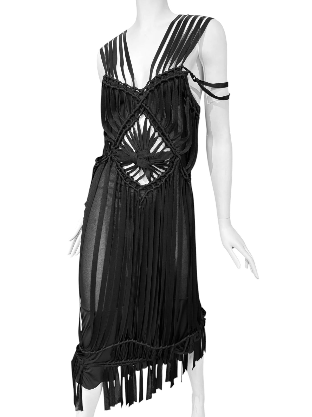 CHRISTIAN DIOR SS2003 ‘TOUGH CHIC’ BY JOHN GALLIANO BLACK MACRAMÉ MAXI DRESS