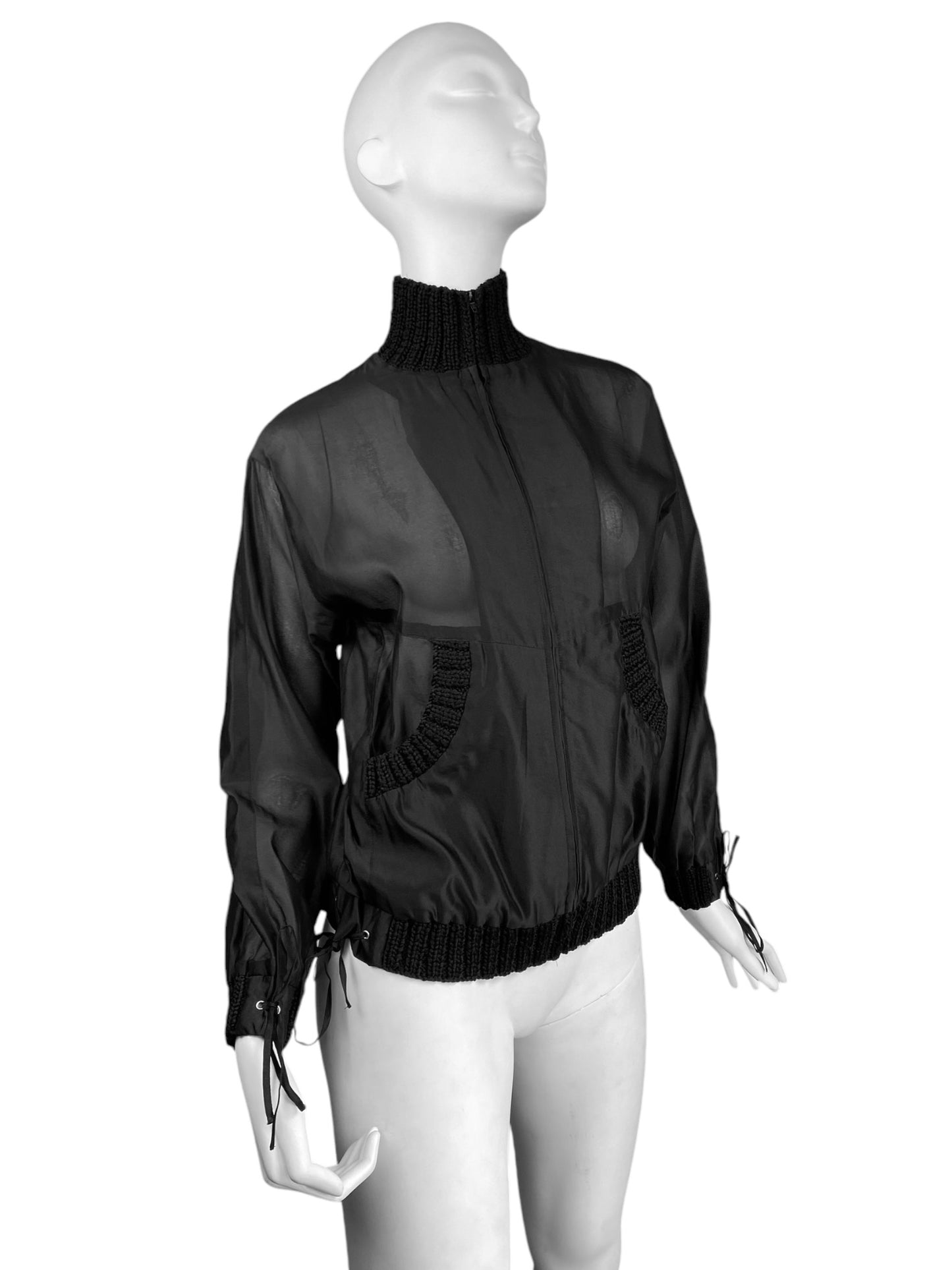 SONIA RYKIEL 2000s BLACK SILK BLEND SHEER BOMBER