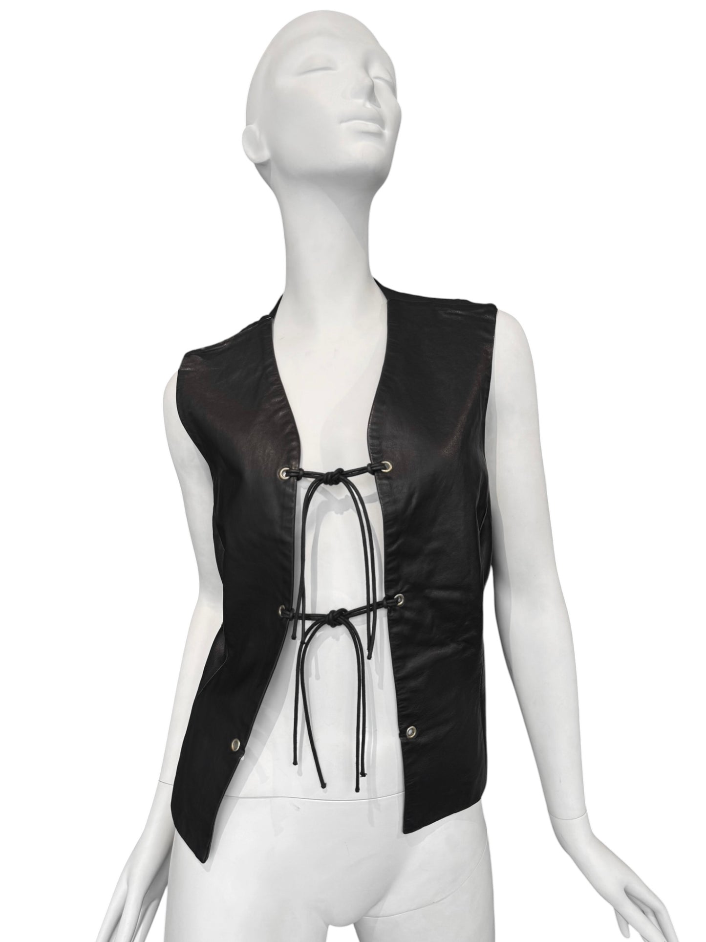 KYUSO 1990s BLACK LEATHER LACE-UP VEST