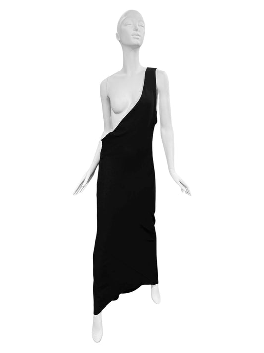 ANN DEMEULEMEESTER FW2020 BY SÉBASTIEN MEUNIER BLACK ASYMMETRICAL BACKLESS MAXI DRESS
