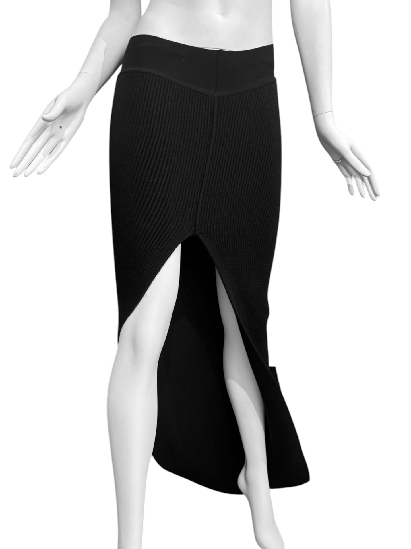 RICK OWENS FW2023 «LUXOR» BLACK CASHMERE SLIT MAXI TRAIN SKIRT