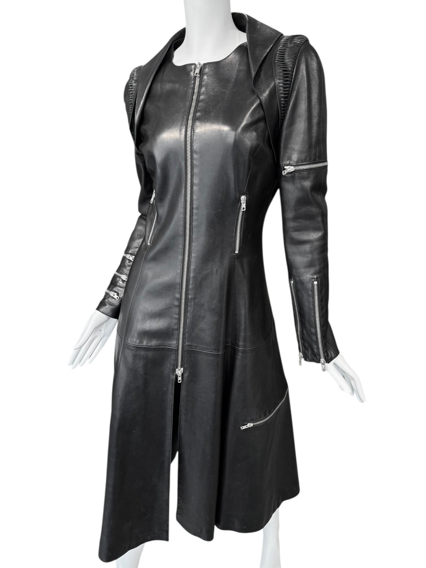JITROIS 2000s BLACK LEATHER MULTI-ZIP COAT