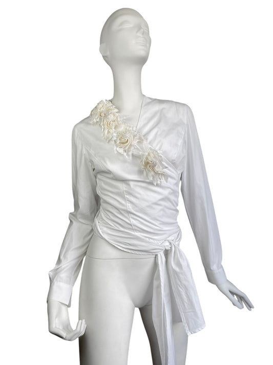 SONIA SPECIALE 2000s WHITE 3D FLOWER WRAP TOP