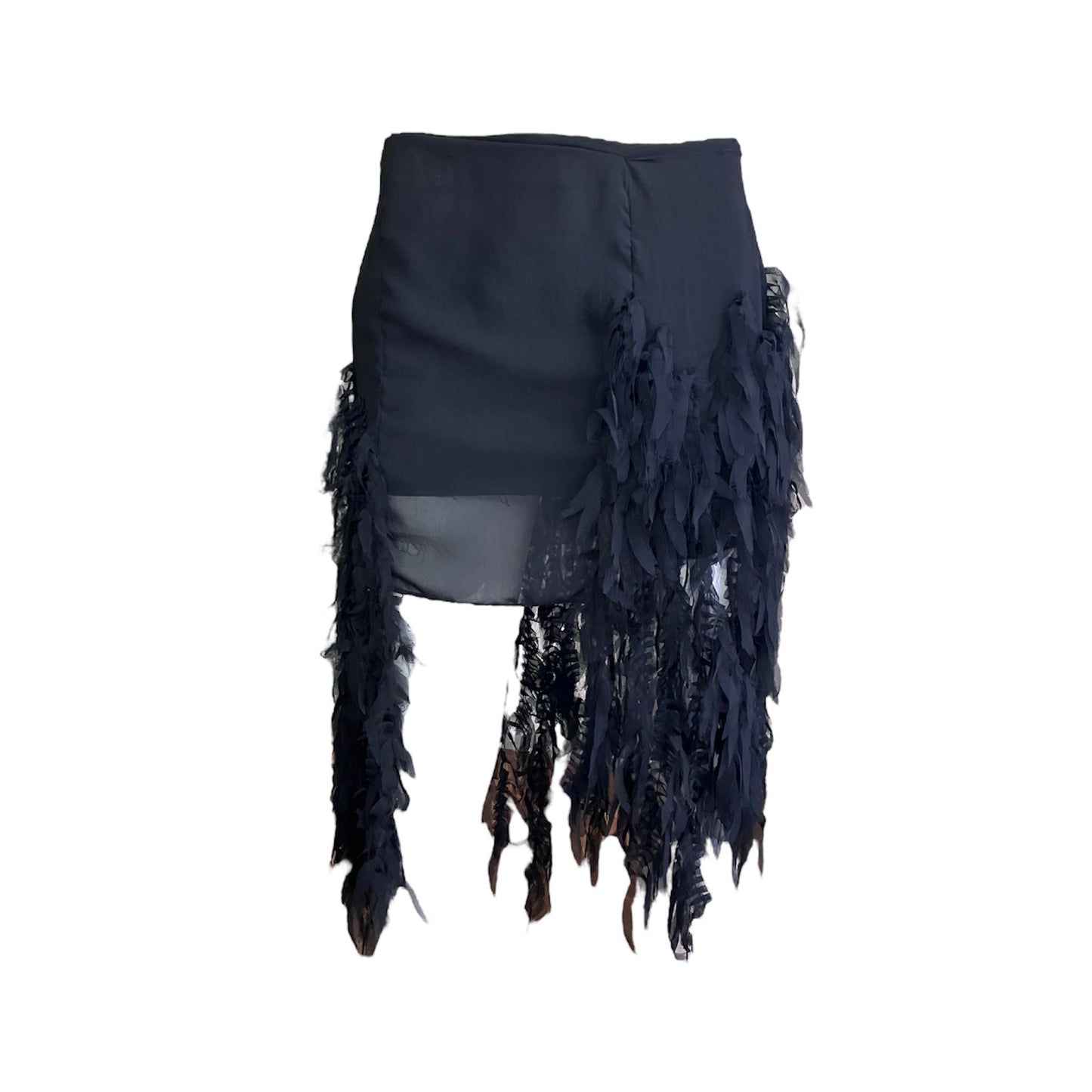 FAYÇAL AMOR 2002 BLACK ASYMMETRICAL FEATHERS MINI SKIRT