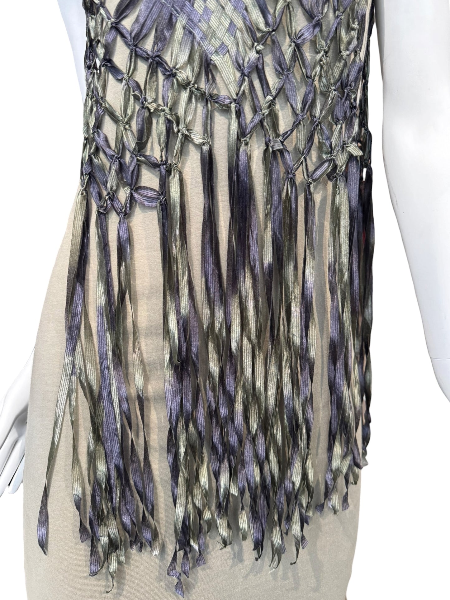 DIOR SS2003 BY JOHN GALLIANO COTTON & SILK KNOTTED FRINGE MAXI DRESS