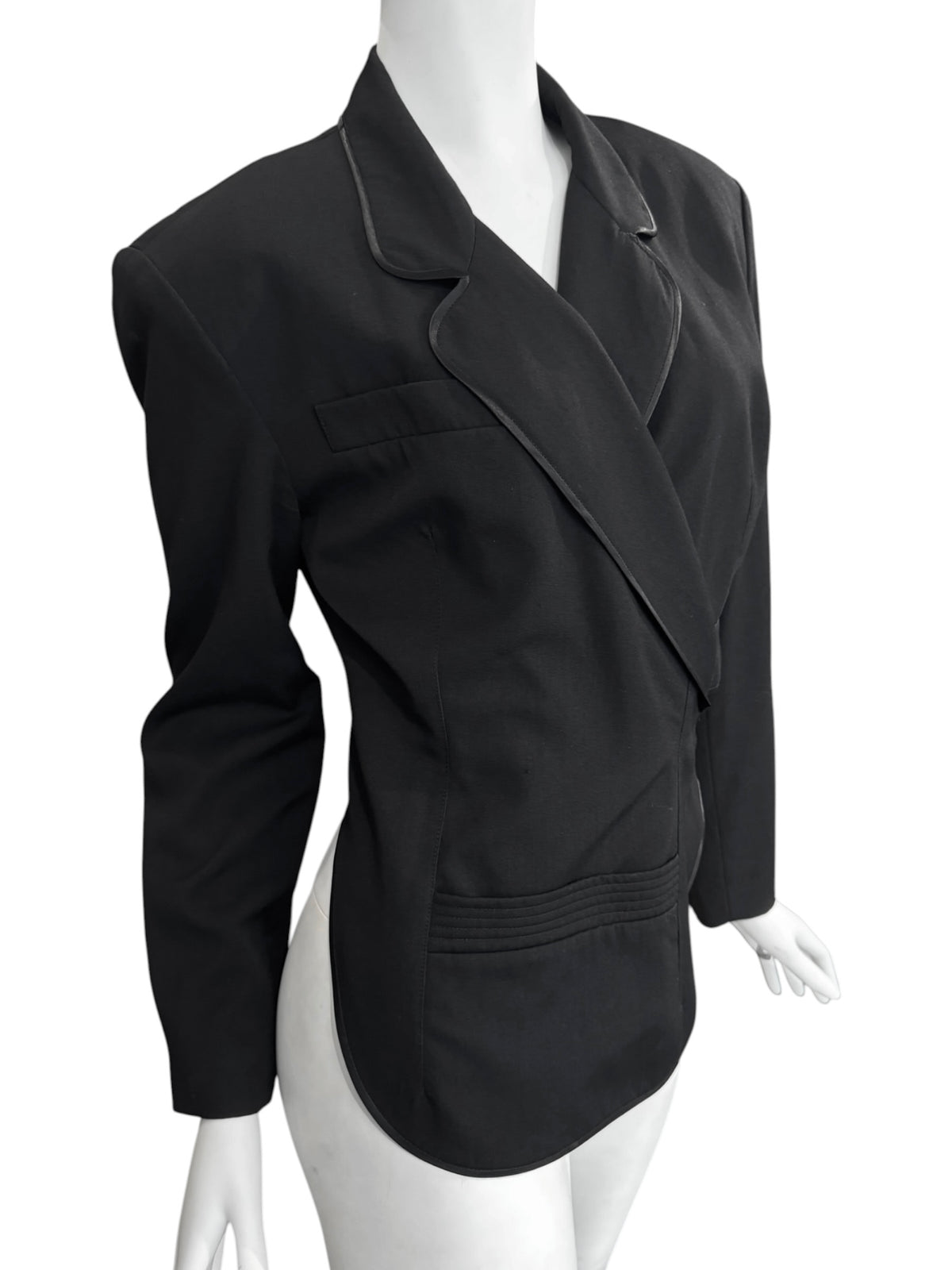 PLEIN SUD 1980s BLACK WOOL BLEND WRAP BLAZER