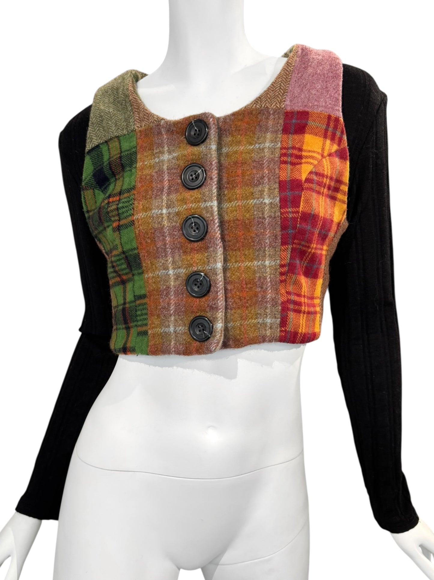D&G 1990s COLORFUL TARTAN CROP CARDIGAN