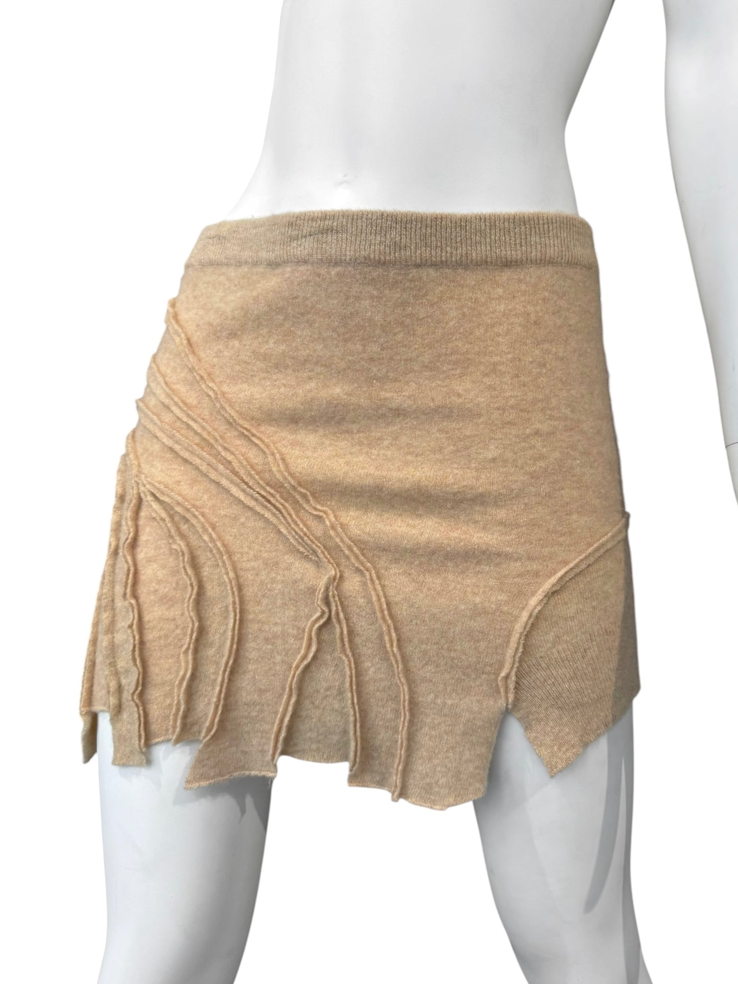 PLEIN SUD JEANS FW2003 BEIGE WOOL ASYMMETRICAL MINI SKIRT