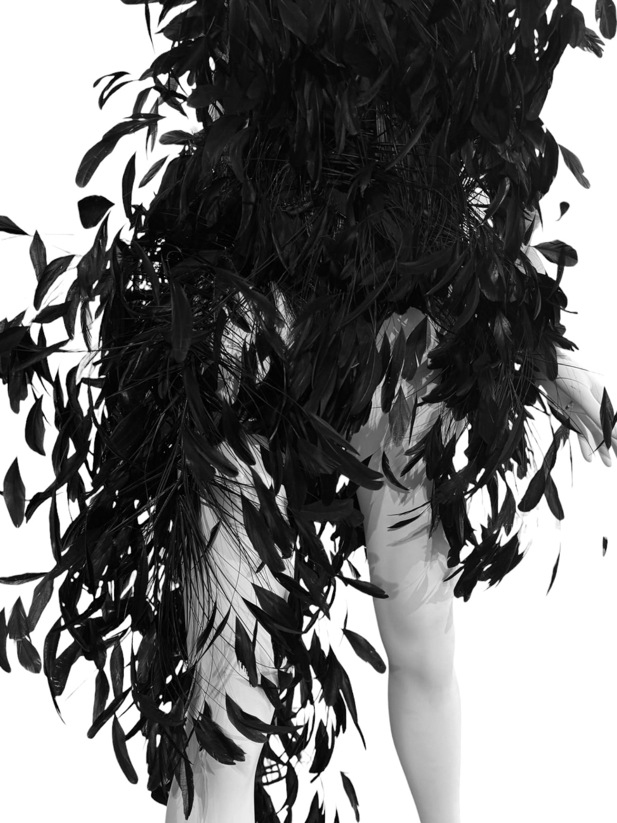 ALEXANDRE VAUTHIER HAUTE COUTURE FW2023 BLACK GOOSE FEATHER CORSET BODYSUIT
