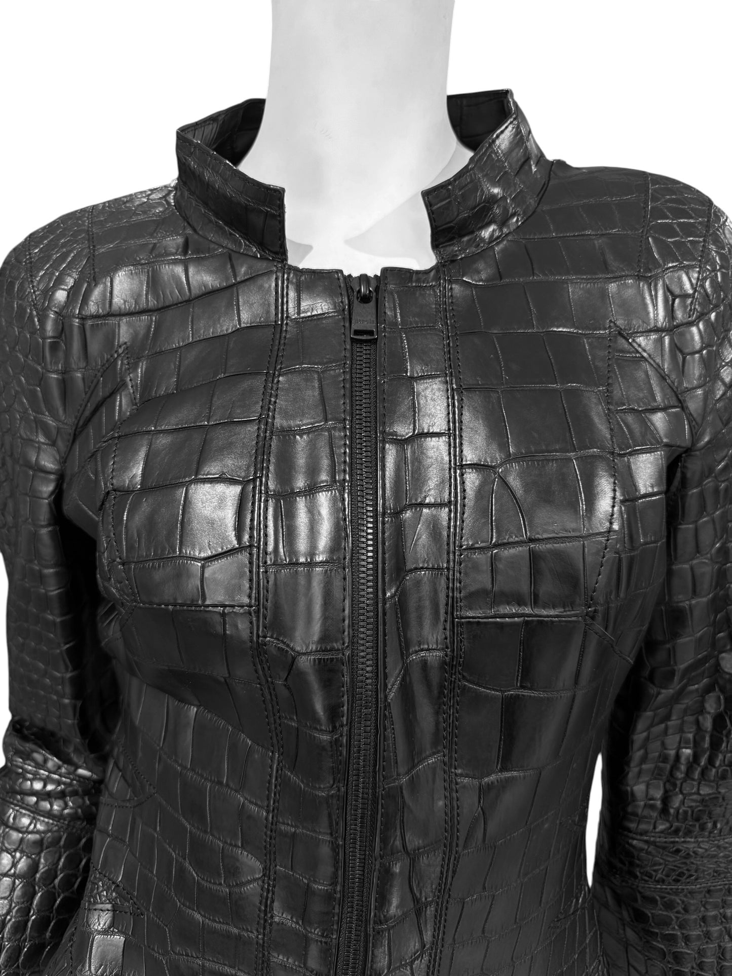 JITROIS 2000s BLACK CROCODILE LEATHER JACKET