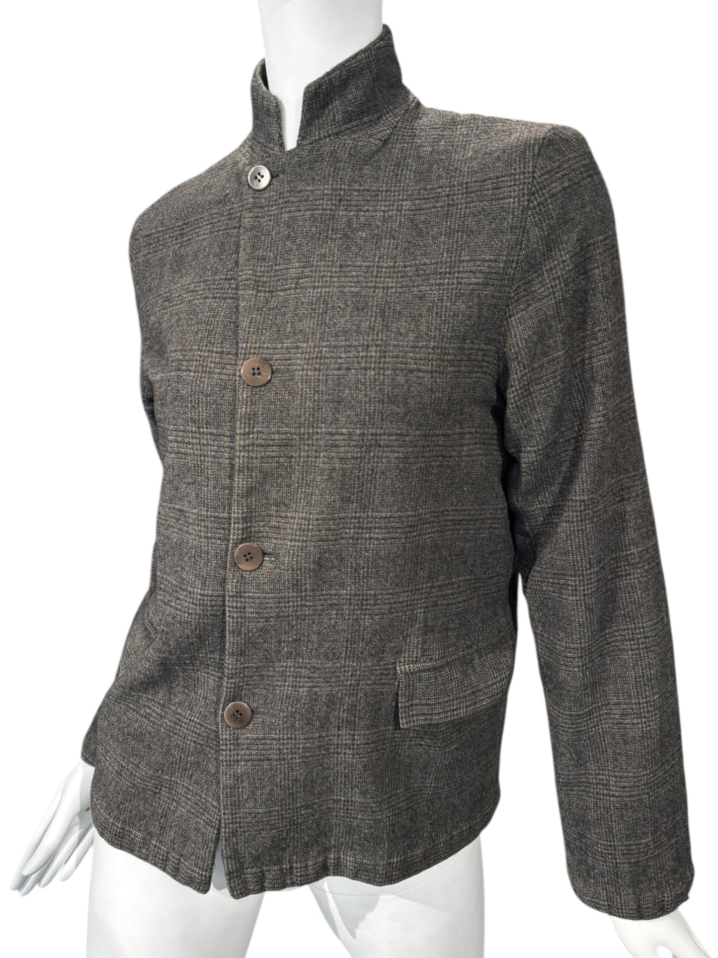 SHIRIN GUILD 1990s BROWN WOOL PRINCE OF WALES JACKET