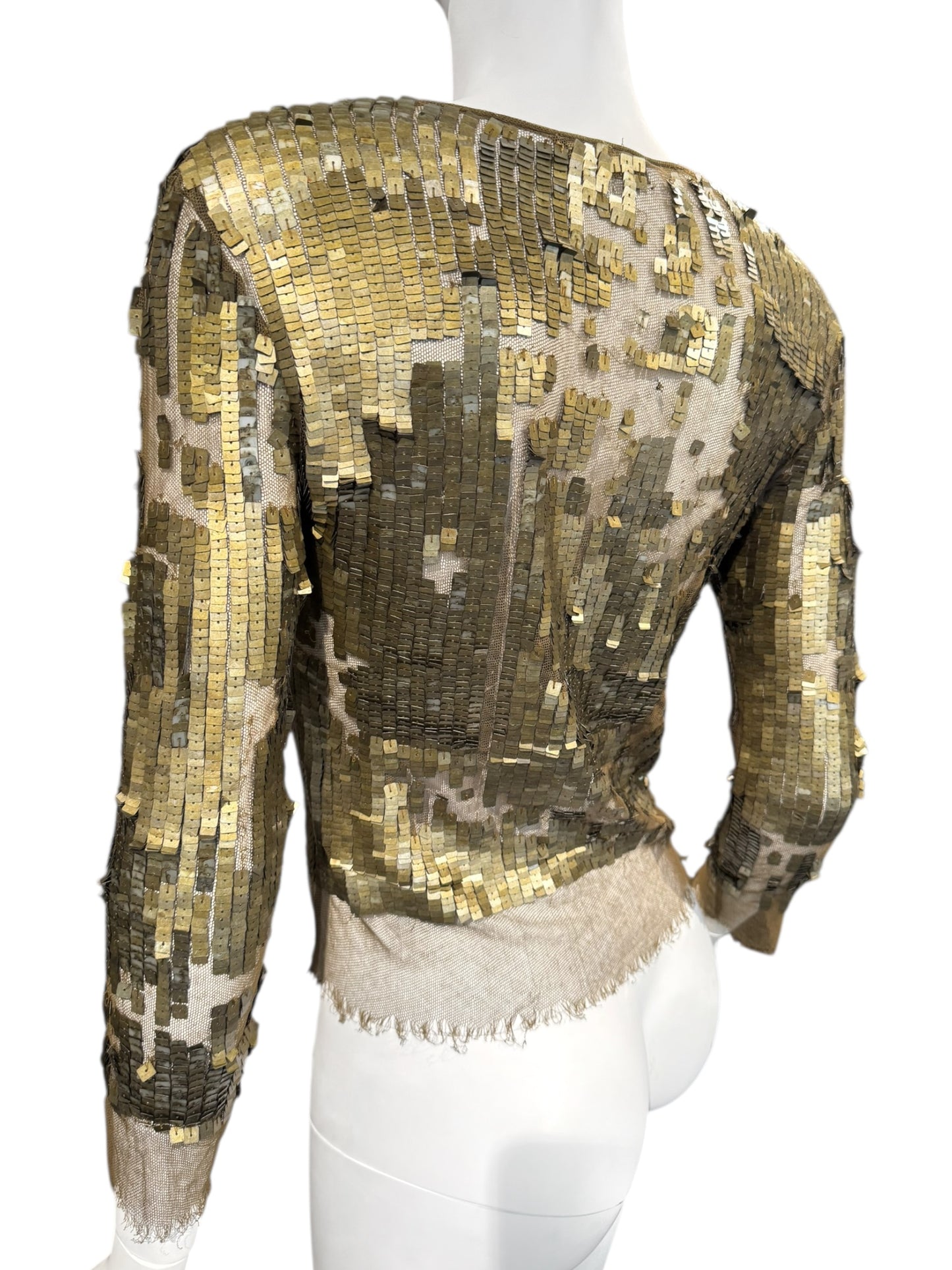 PLEIN SUD SS2001 KAKI TULLE SEQUINS EMBELLISHED CARDIGAN