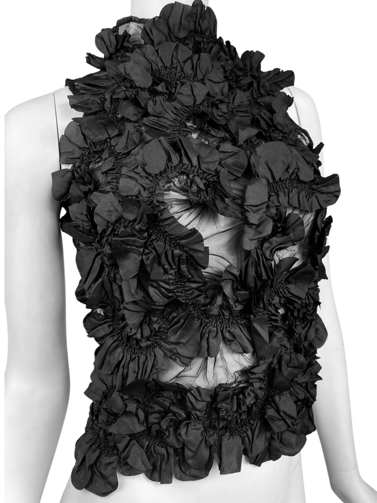 YOSHIKI HISHINUMA 2000s BLACK SHEER TEXTURED CRINKLES TANK TOP