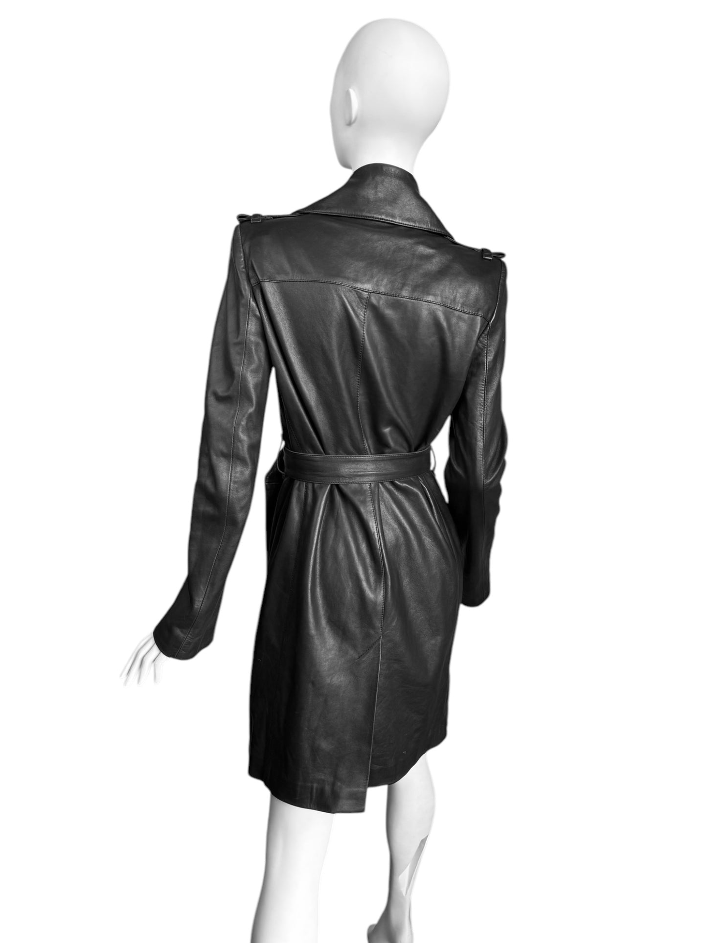 PLEIN SUD JEANS 2000s BLACK LEATHER ZIP SLEEVES COAT