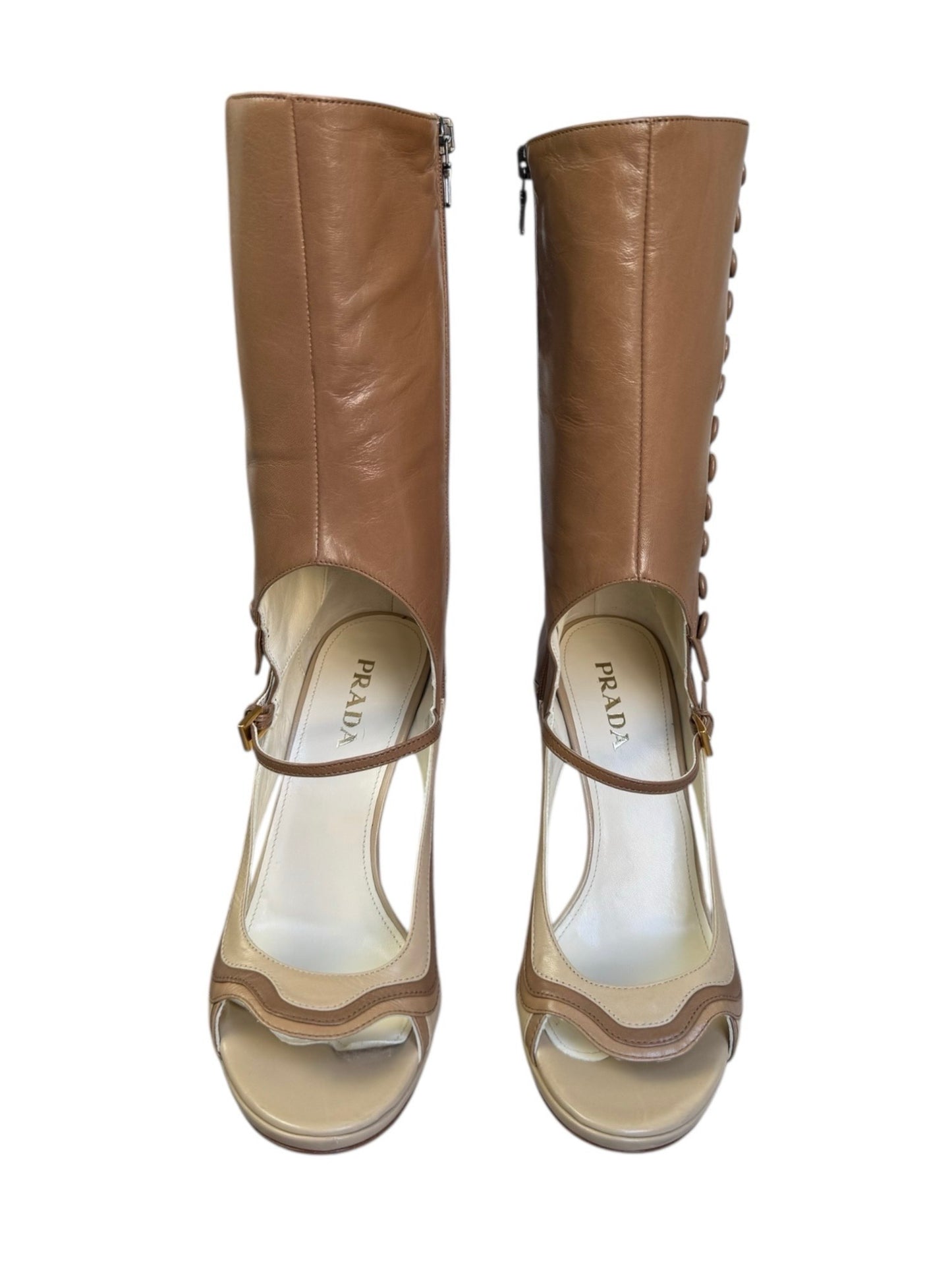 PRADA SS2008 BROWN LEATHER SANDAL BOOTS