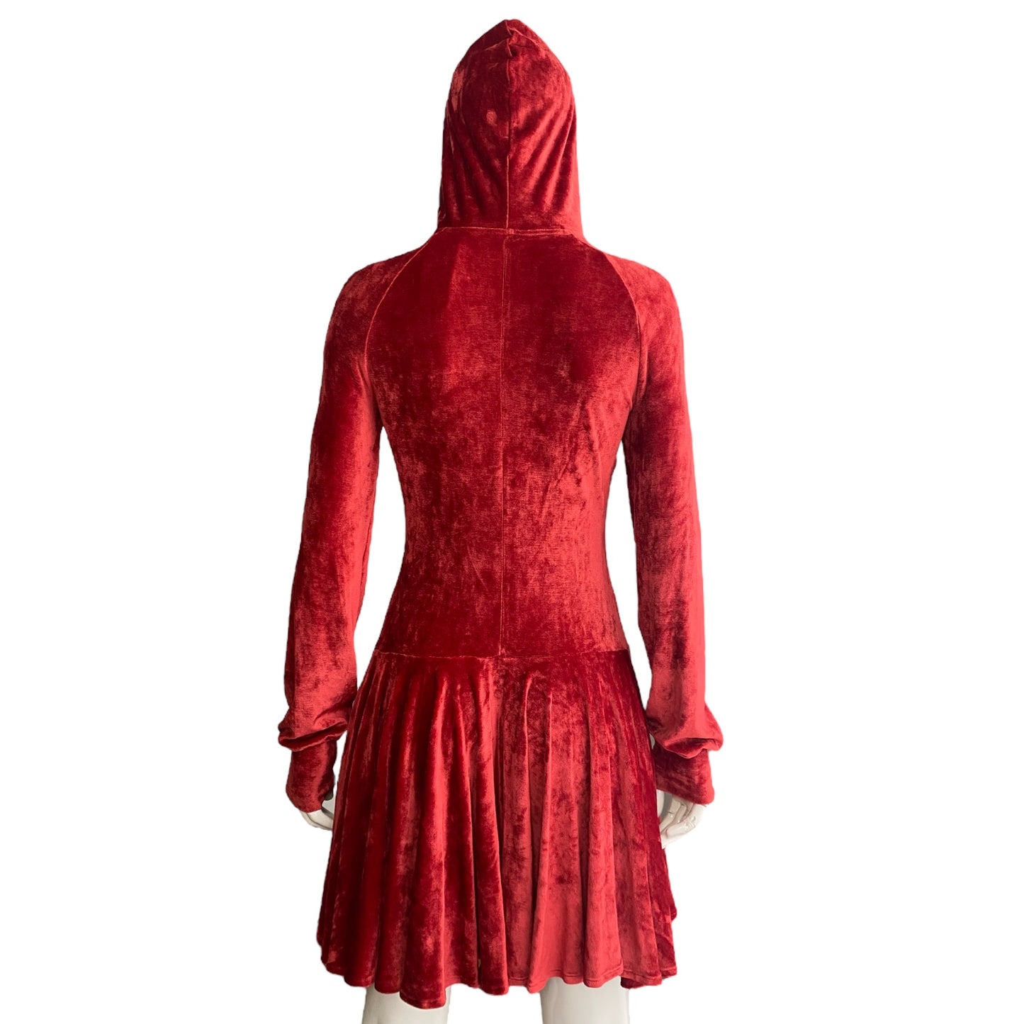 PLEIN SUD JEANIUS 2010s RED VELVET HOODED MINI DRESS