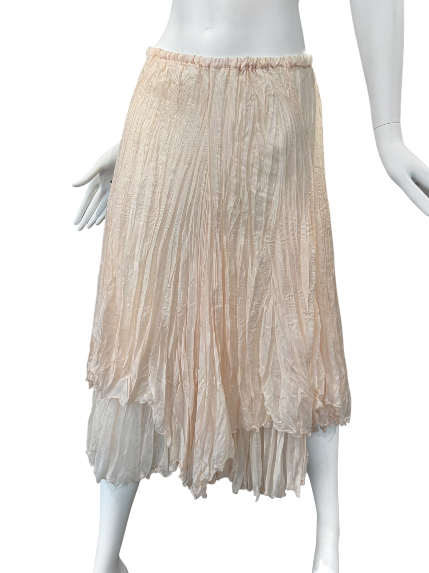PLEIN SUD 2000s PALE BLUSH SILK CREASED MIDI SKIRT