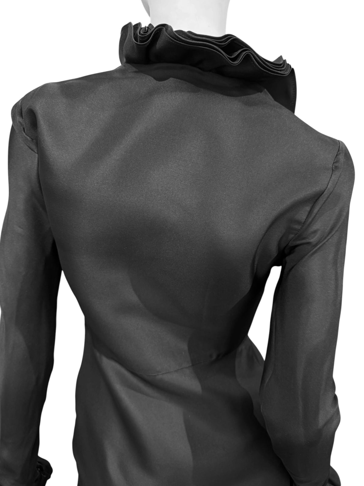 GUCCI FW2000 BY TOM FORD BLACK SILK RUFFLED NECKLINE MINI DRESS