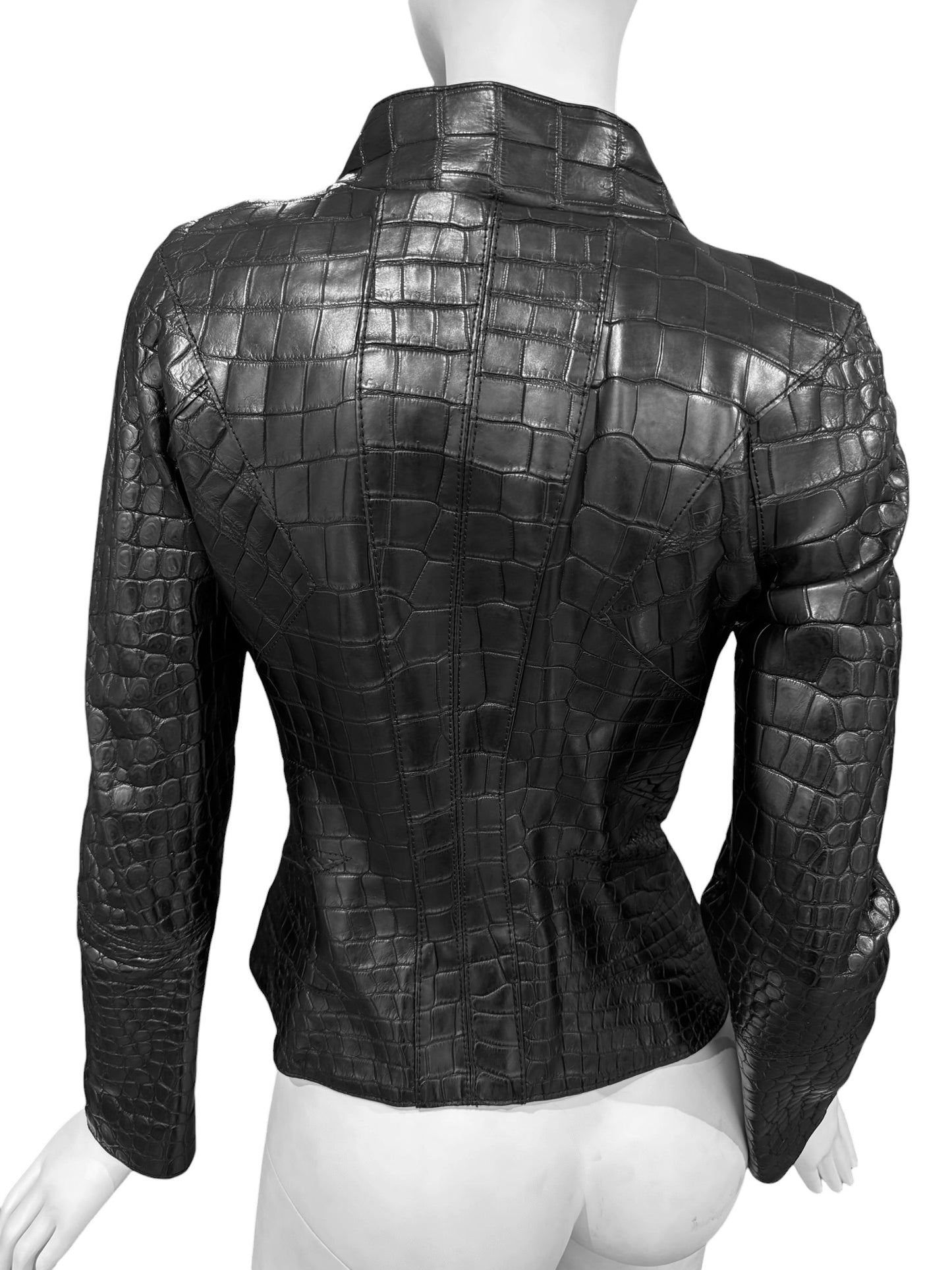 JITROIS 2000s BLACK CROCODILE LEATHER JACKET