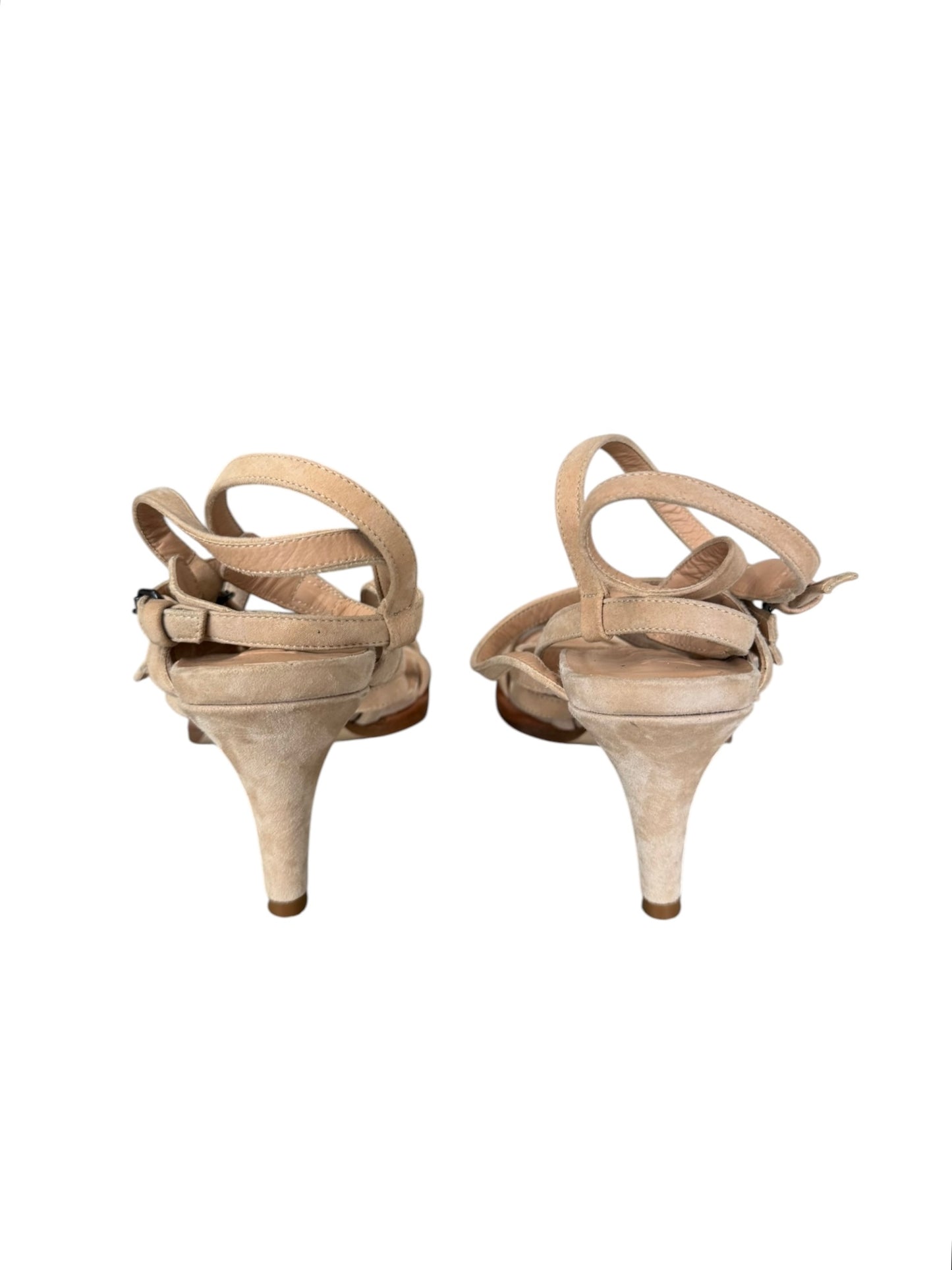A.F. VANDEVORST 2010s BEIGE SUEDE LEATHER STRAPPY HEELS SANDALS