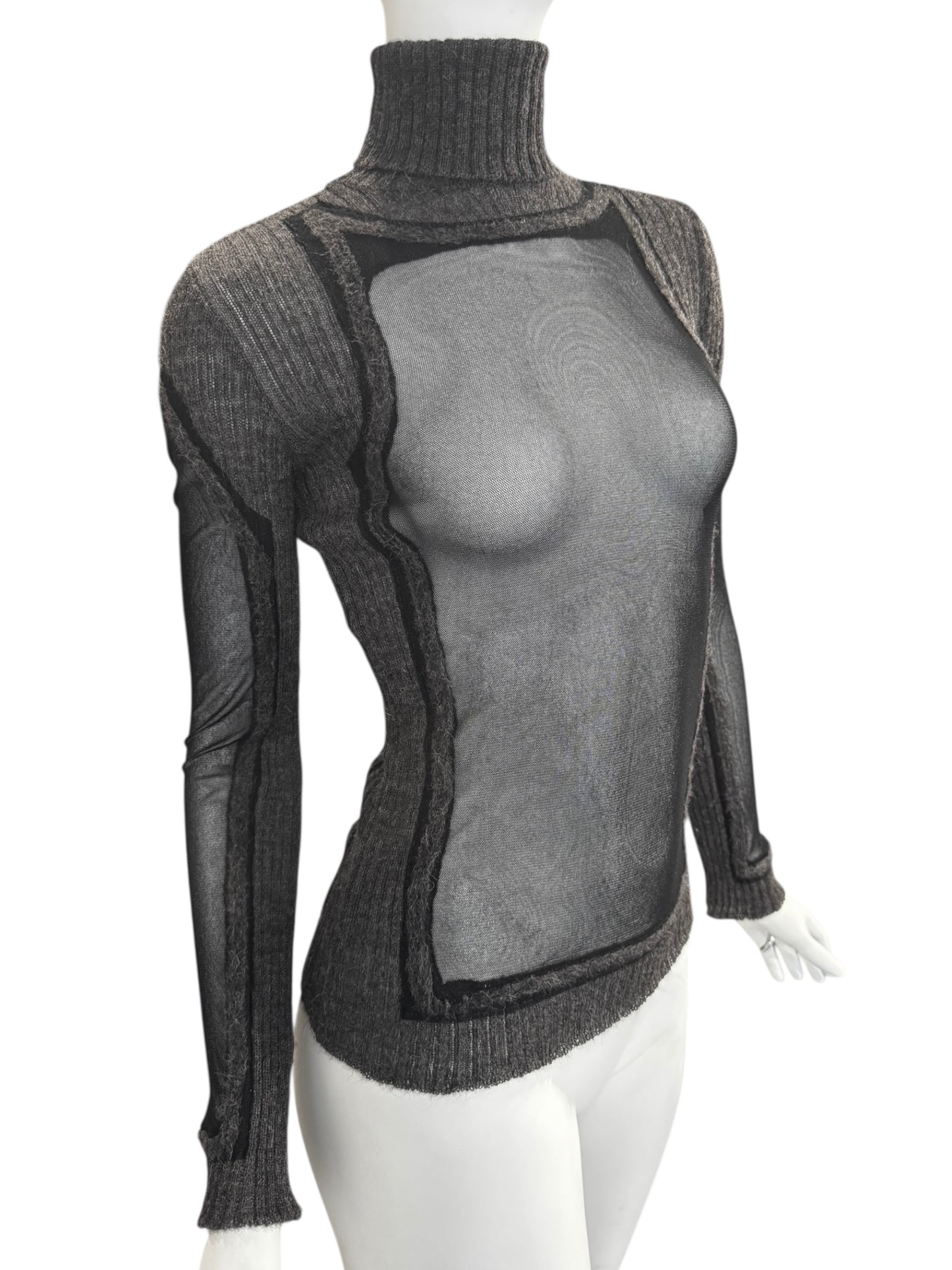 JEAN PAUL GAULTIER 2000s GREY MESH & ALPACA TOP