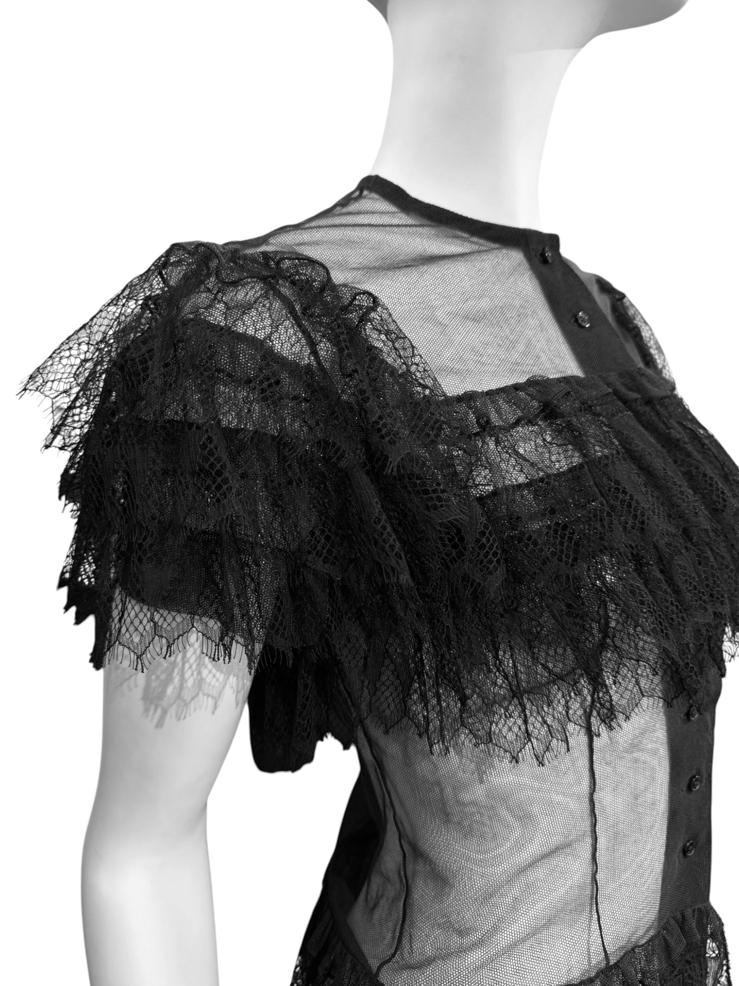 ALAÏA SS2016 BLACK TULLE & LACE SHEER TOP