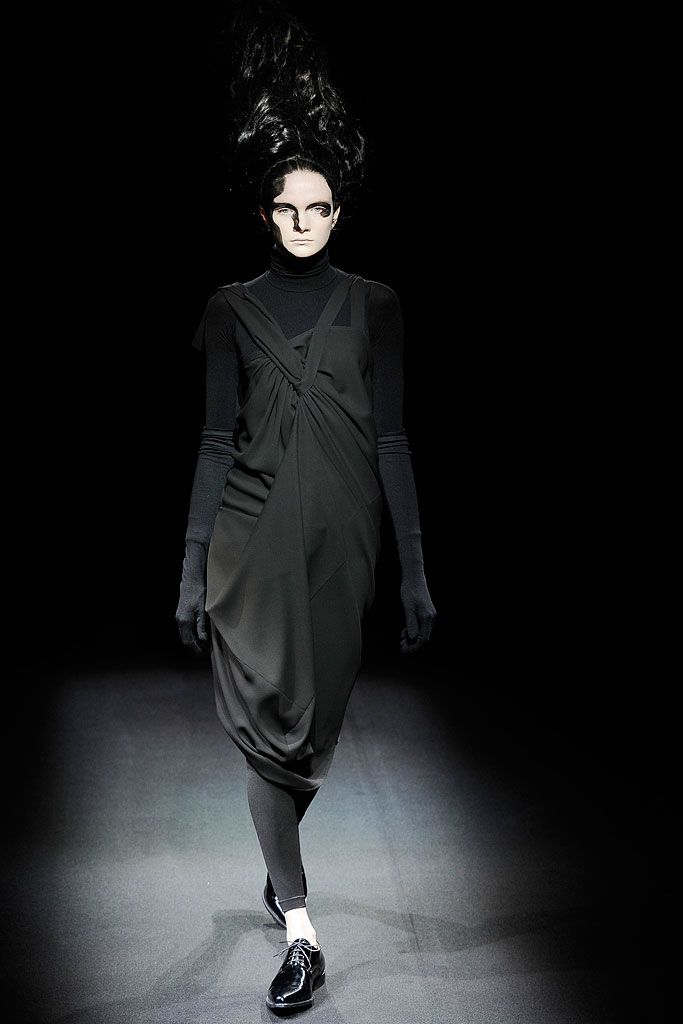 JUNYA WATANABE FW2009 BLACK SHEER ASYMMETRICAL DRAPED MIDI DRESS