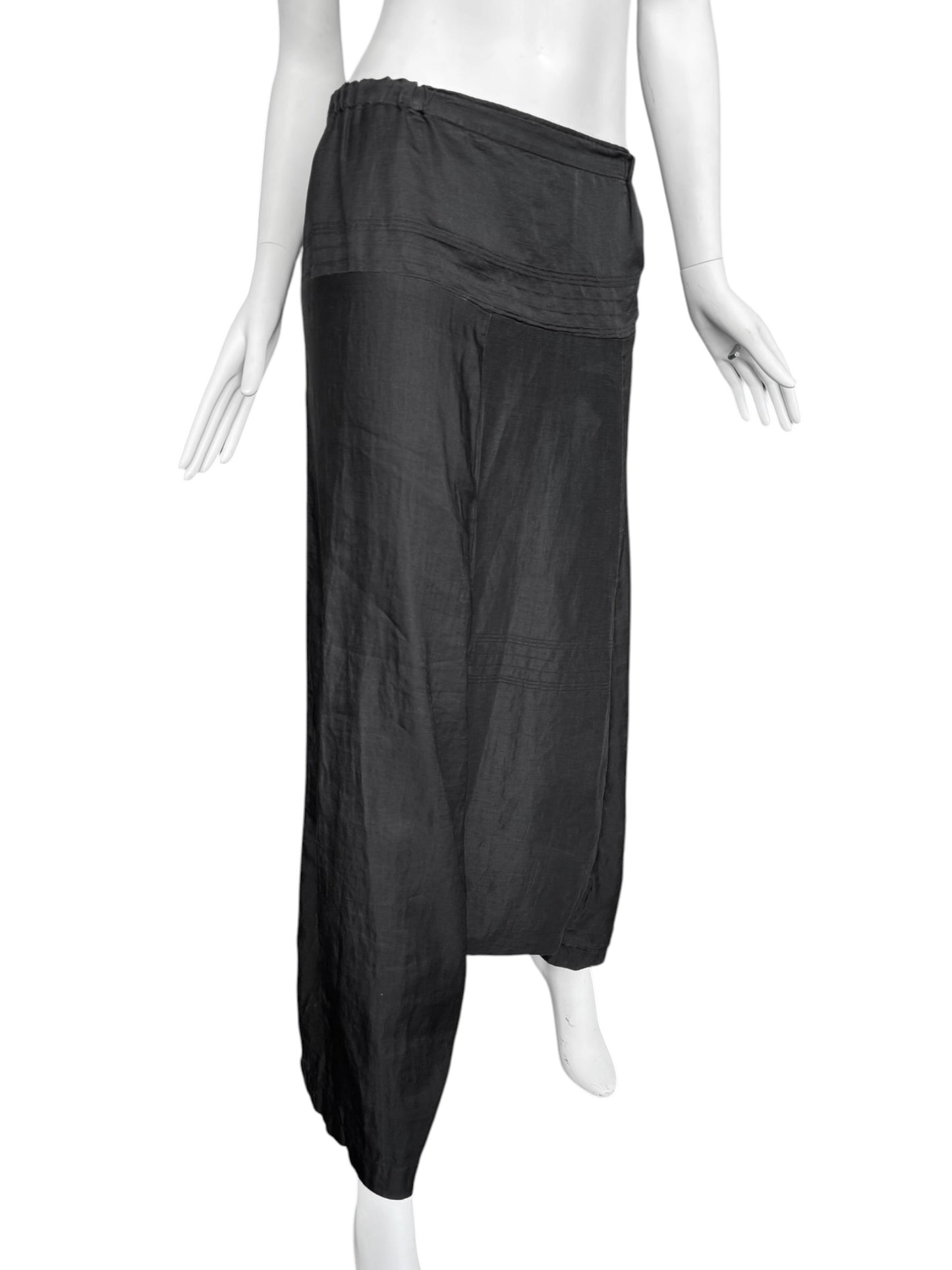 SHIRIN GUILD 1990s BLACK LINEN & SILK HAREM PANTS