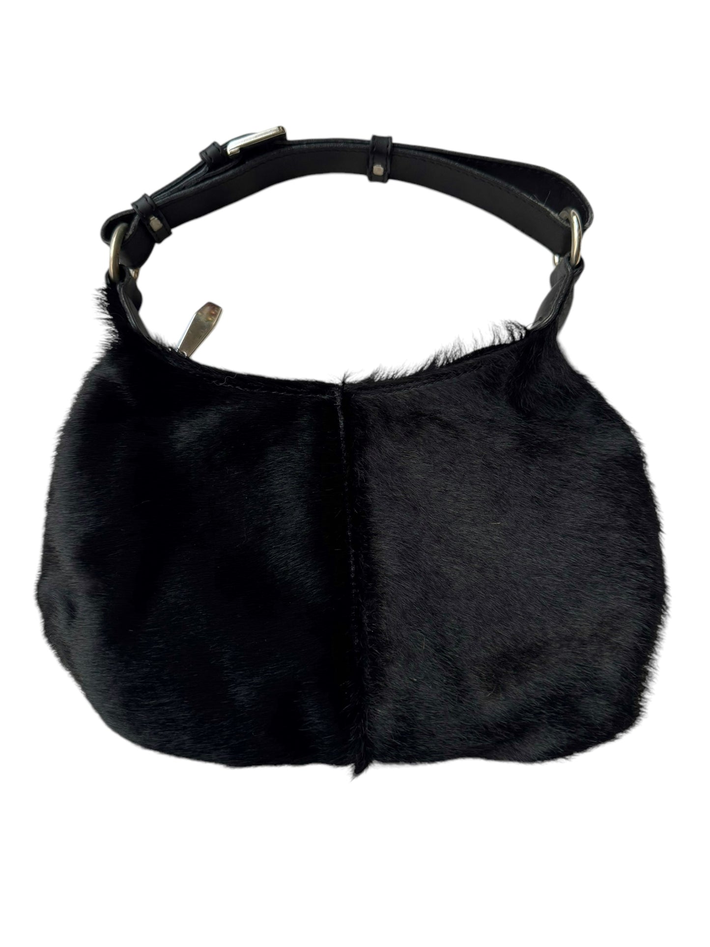 2000s BLACK HAIRY LEATHER STRASS MINI BAG