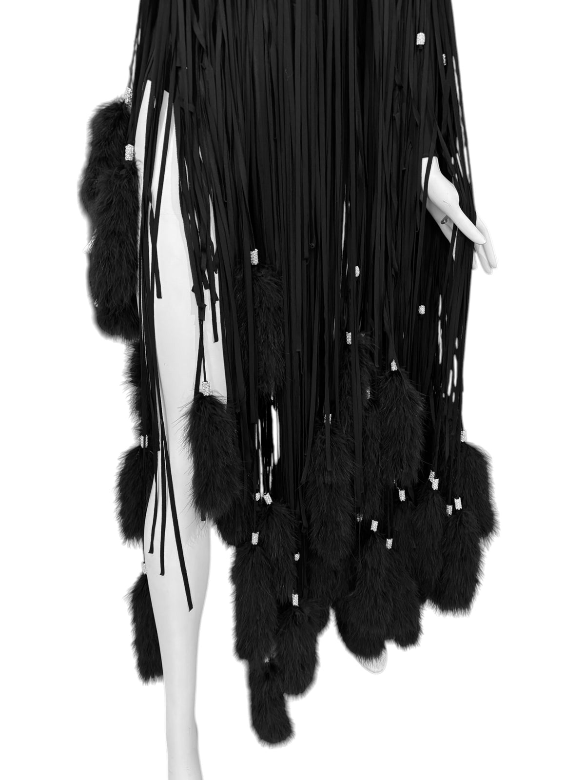 ALEXANDRE VAUTHIER HAUTE COUTURE FW2021 BLACK MARABOU FEATHERS FRINGES ASYMMETRICAL BODY
