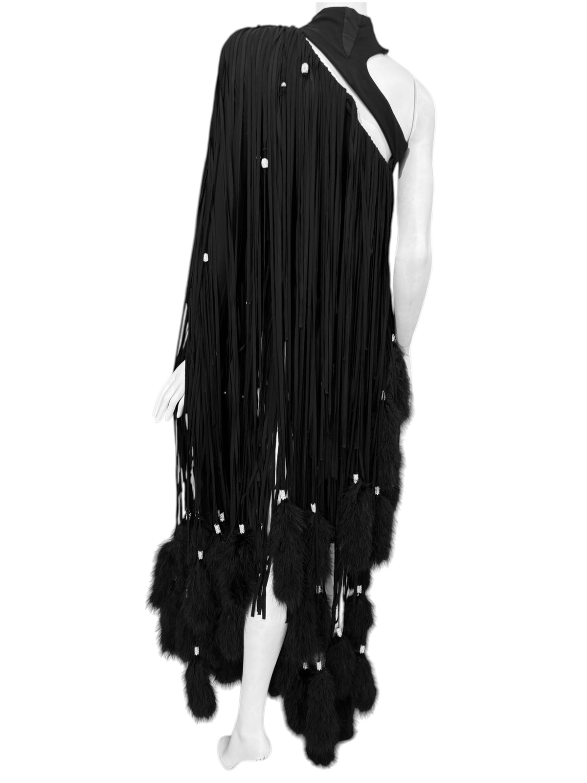ALEXANDRE VAUTHIER HAUTE COUTURE FW2021 BLACK MARABOU FEATHERS FRINGES ASYMMETRICAL BODY