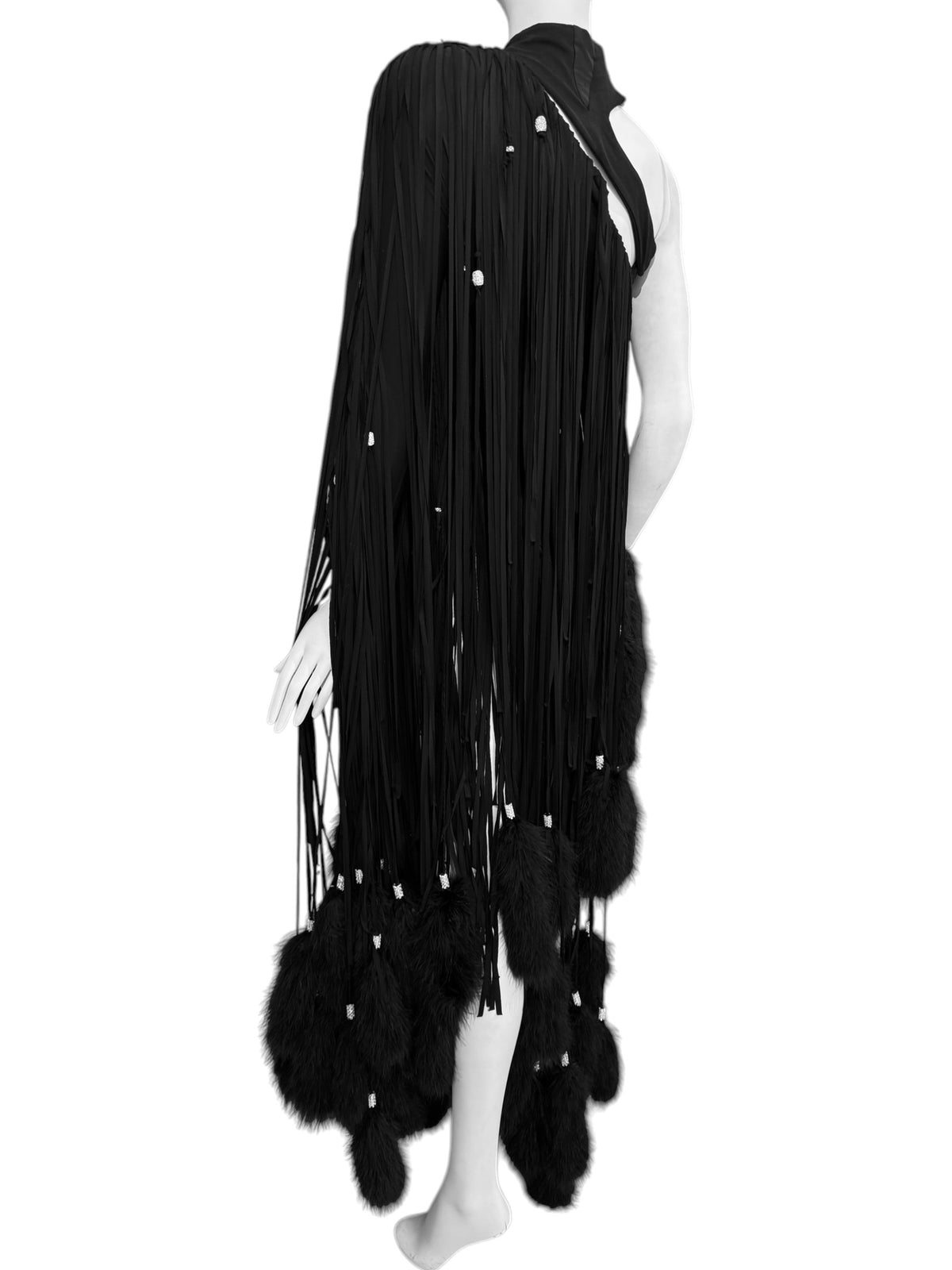 ALEXANDRE VAUTHIER HAUTE COUTURE FW2021 BLACK MARABOU FEATHERS FRINGES ASYMMETRICAL BODY