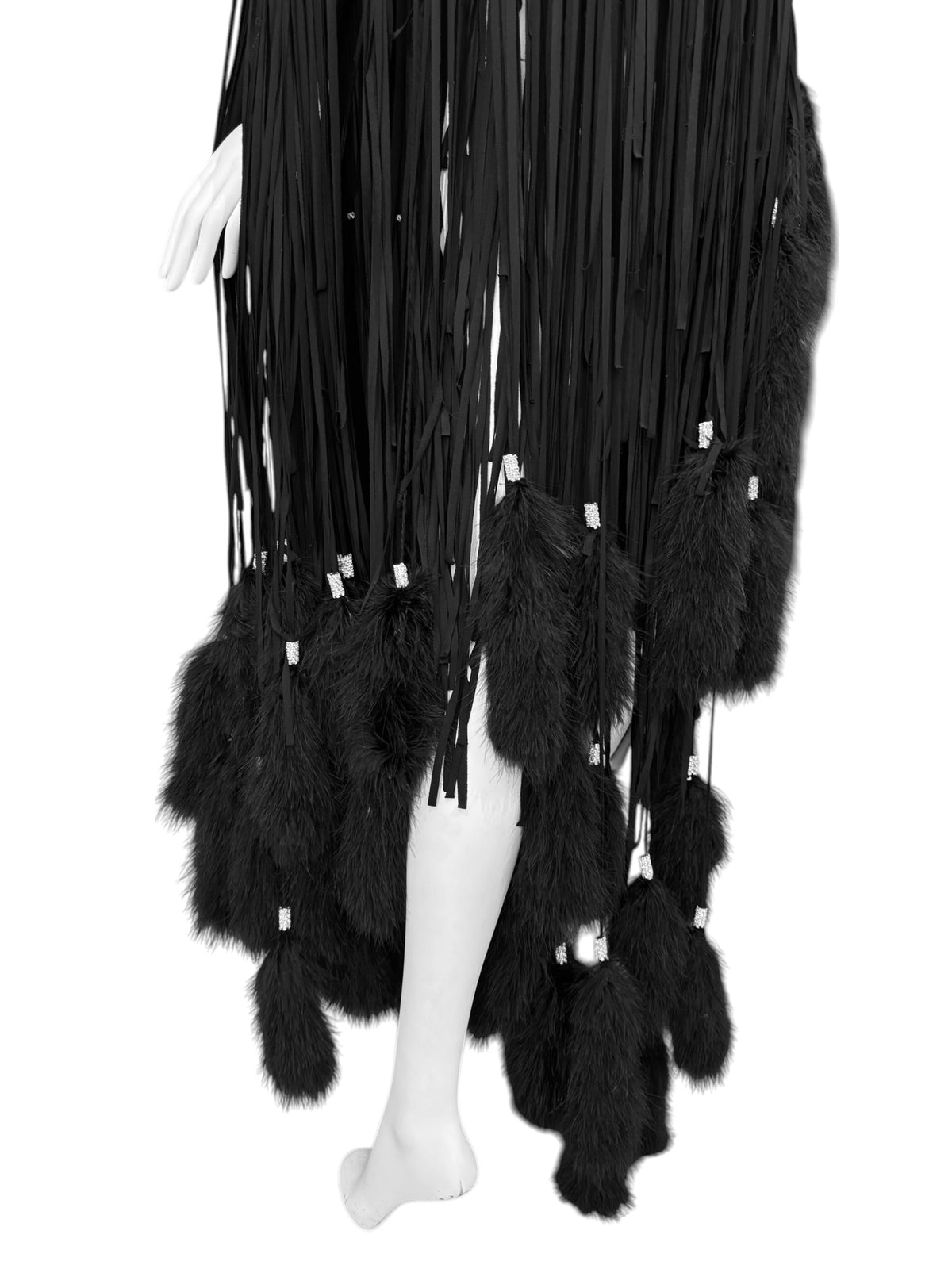 ALEXANDRE VAUTHIER HAUTE COUTURE FW2021 BLACK MARABOU FEATHERS FRINGES ASYMMETRICAL BODY