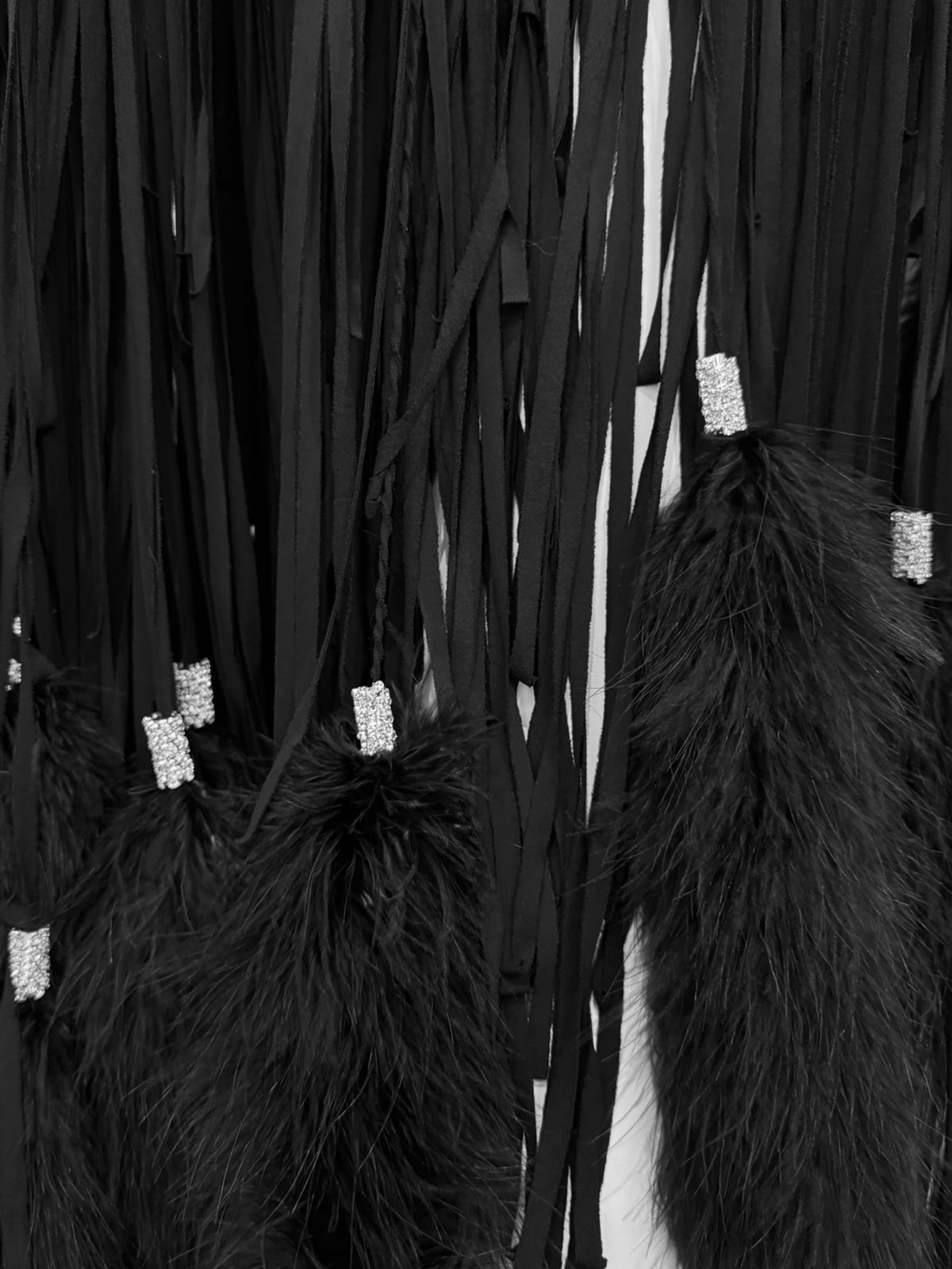 ALEXANDRE VAUTHIER HAUTE COUTURE FW2021 BLACK MARABOU FEATHERS FRINGES ASYMMETRICAL BODY