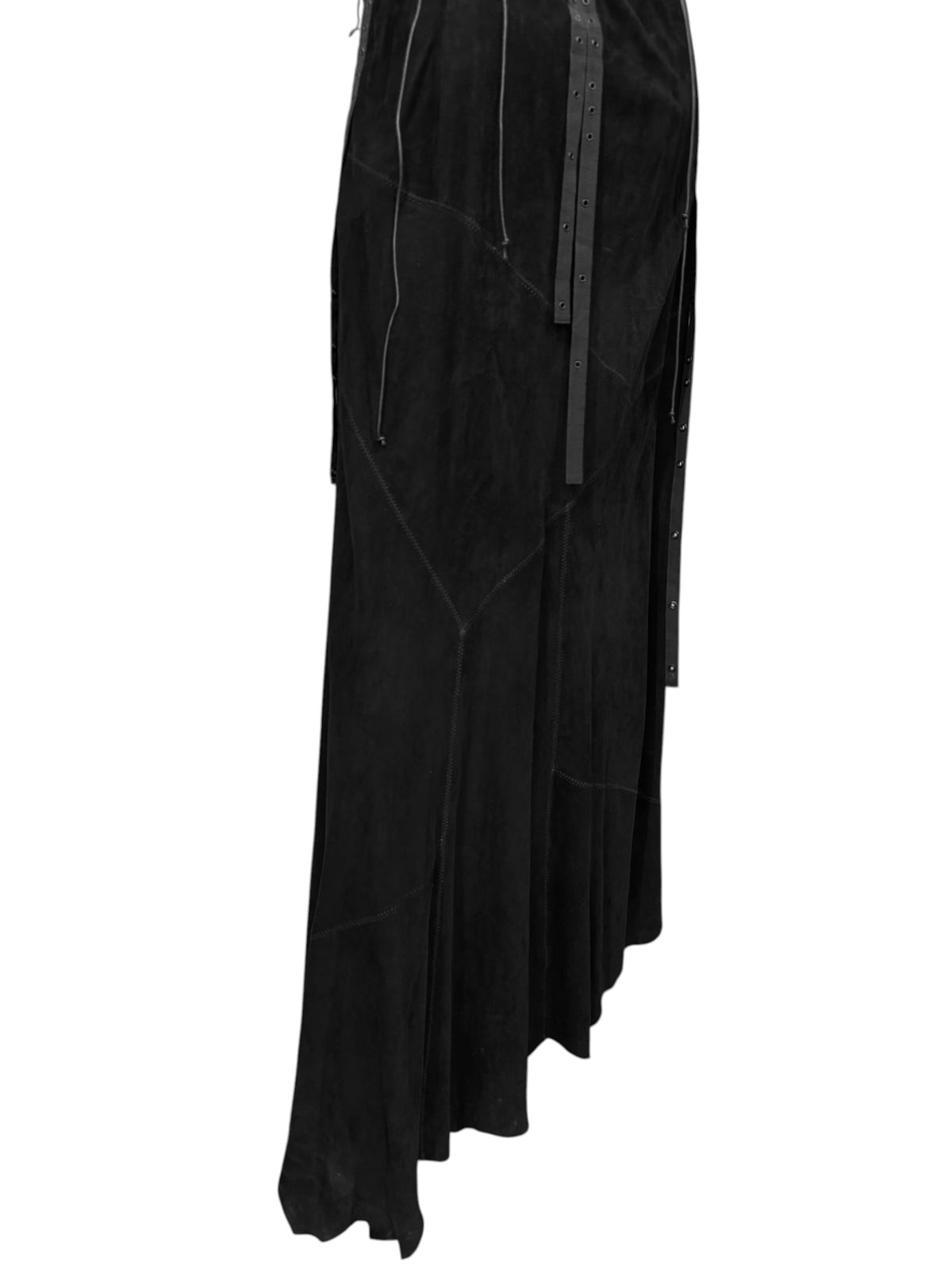 FAYÇAL AMOR SS2003 BLACK LEATHER LACE-UP BONDAGE MAXI DRESS