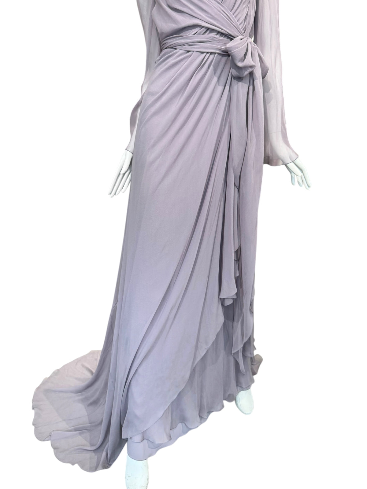 ALBERTA FERRETTI PRE-FALL 2023 LAVENDER SILK HOODED MAXI DRESS