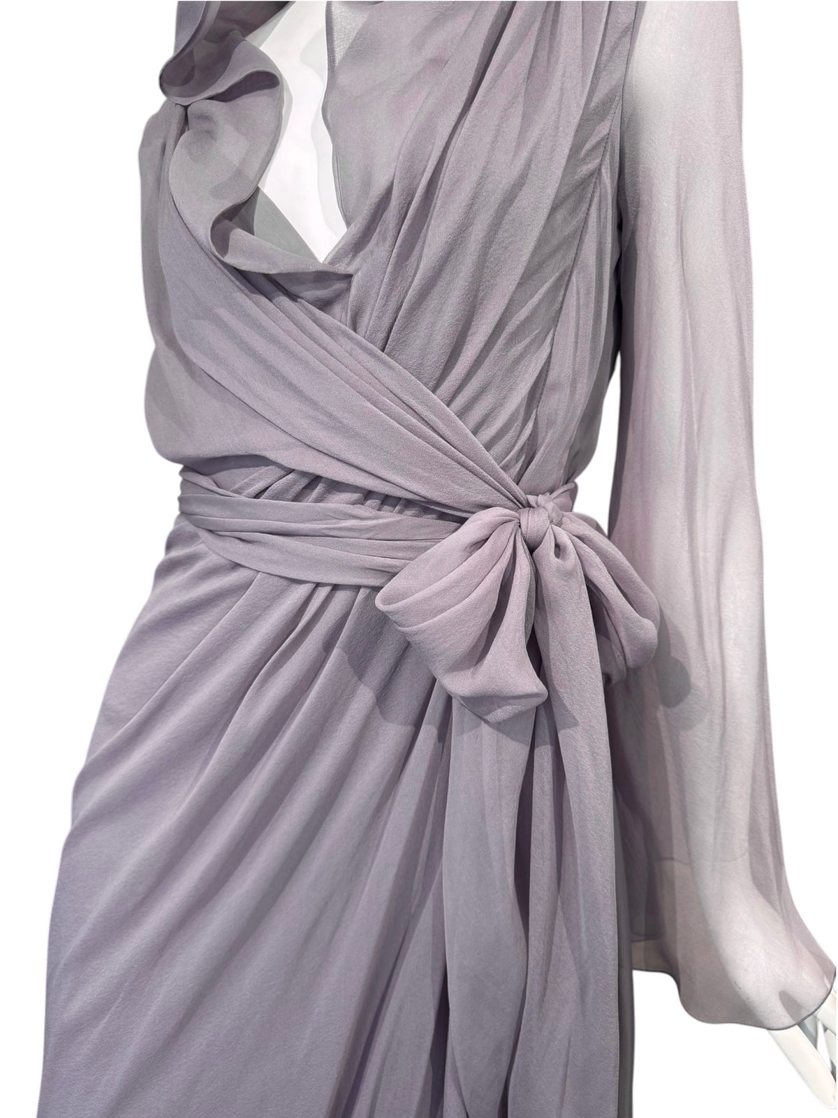 ALBERTA FERRETTI PRE-FALL 2023 LAVENDER SILK HOODED MAXI DRESS